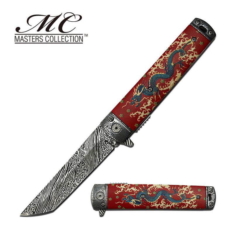 Red Asian Chinese Dragon 3.6" Tanto Blade EDC Spring Assisted Knife Collectible Weapons - Tophatter Daily Deals