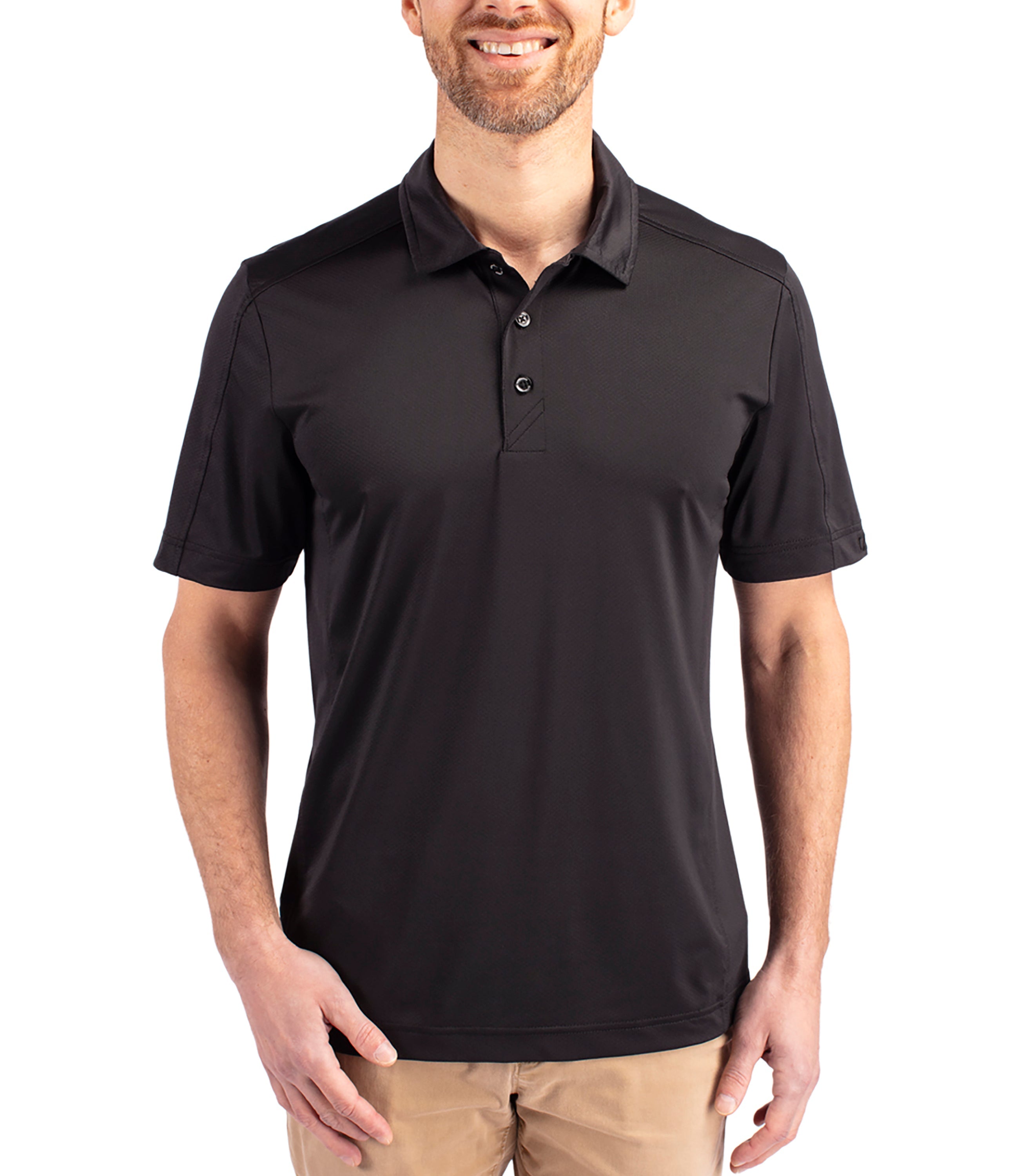 Cutter & Buck Prospect Eco Textured Stretch Recycled Men's Short Sleeve Polo Black Polos - Tophatter Daily Deals
