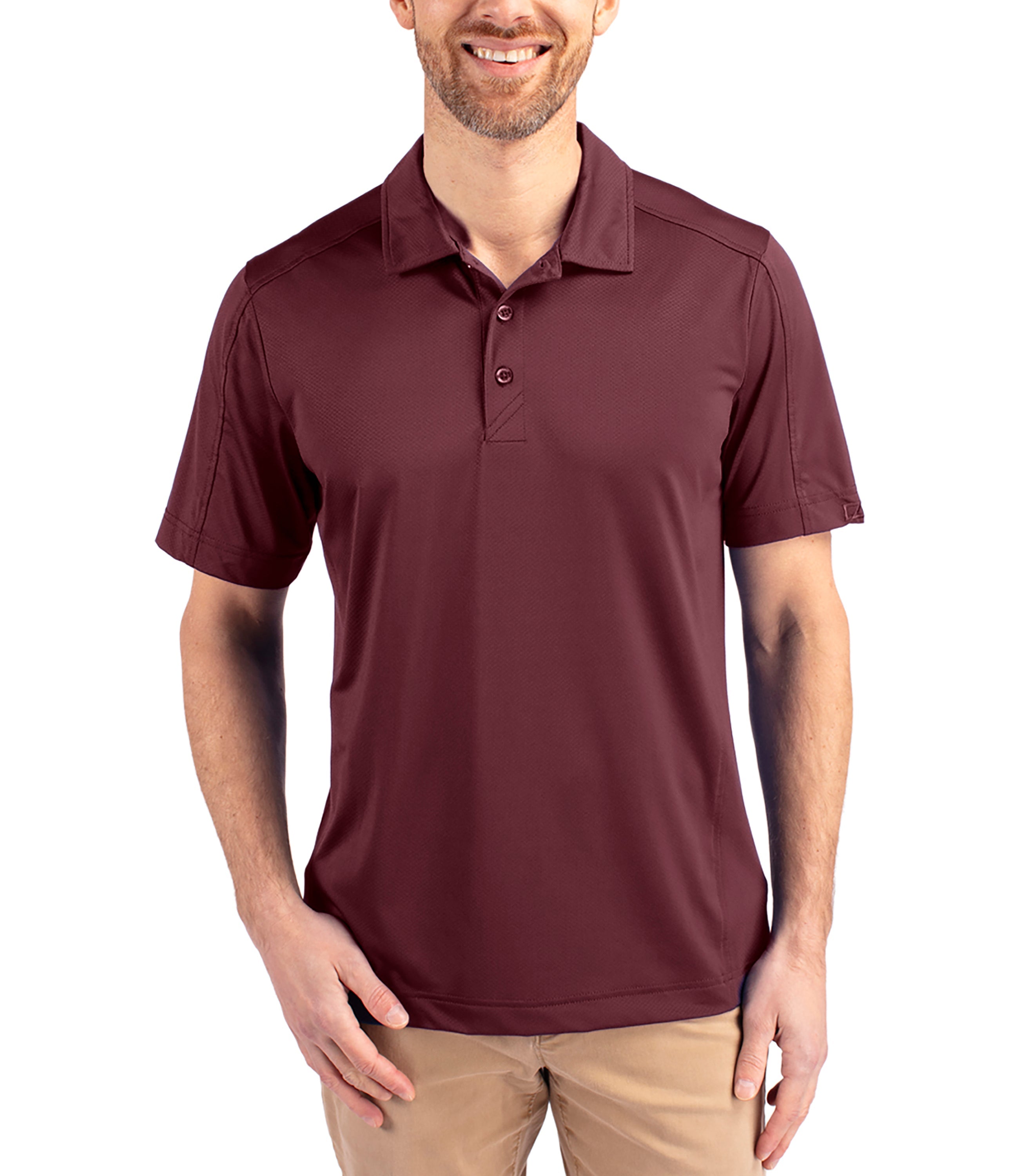 Cutter & Buck Prospect Eco Textured Stretch Recycled Men's Short Sleeve Polo Bordeaux Polos - Tophatter Daily Deals
