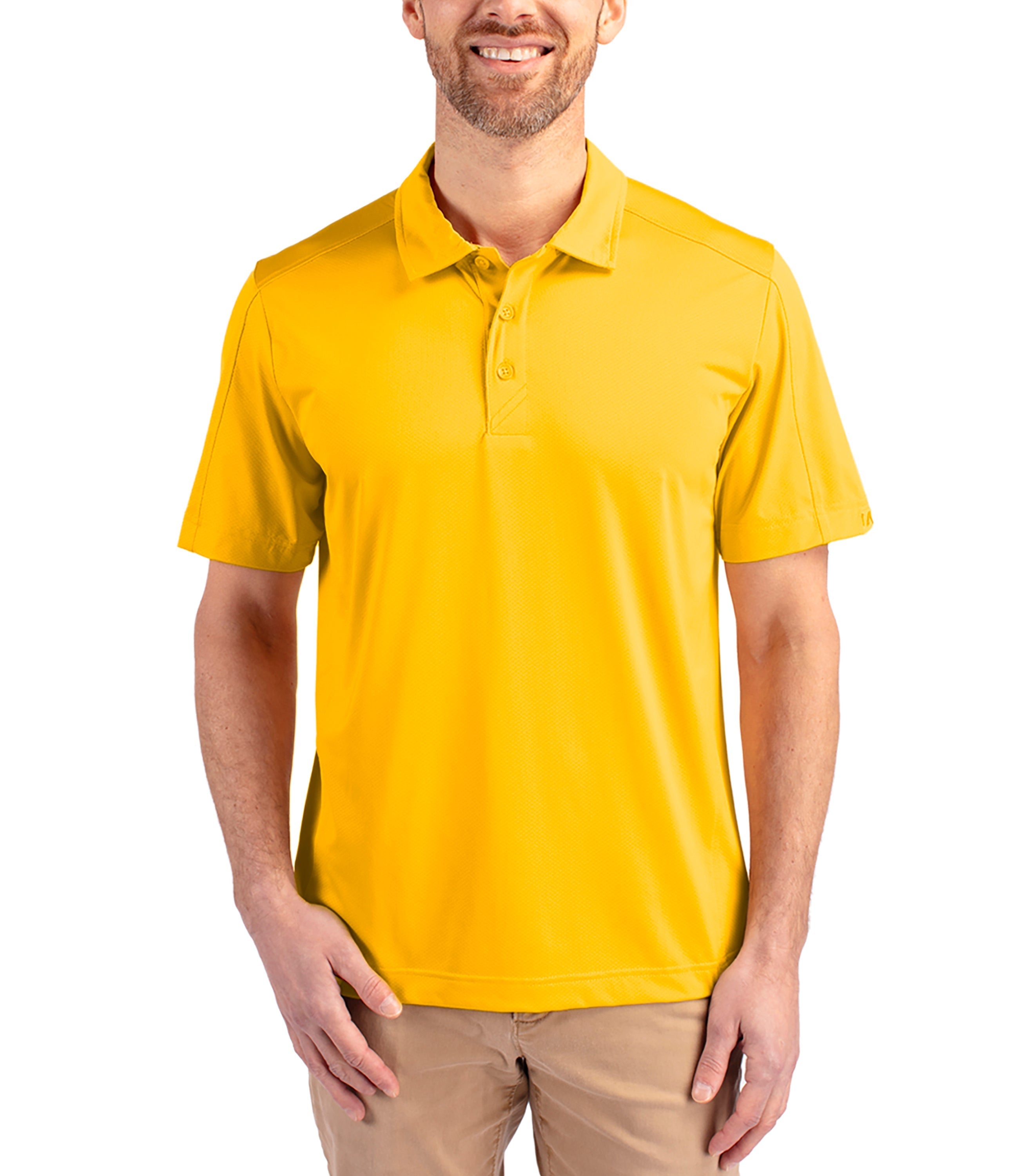Cutter & Buck Prospect Eco Textured Stretch Recycled Men's Short Sleeve Polo College Gold Polos - Tophatter Daily Deals
