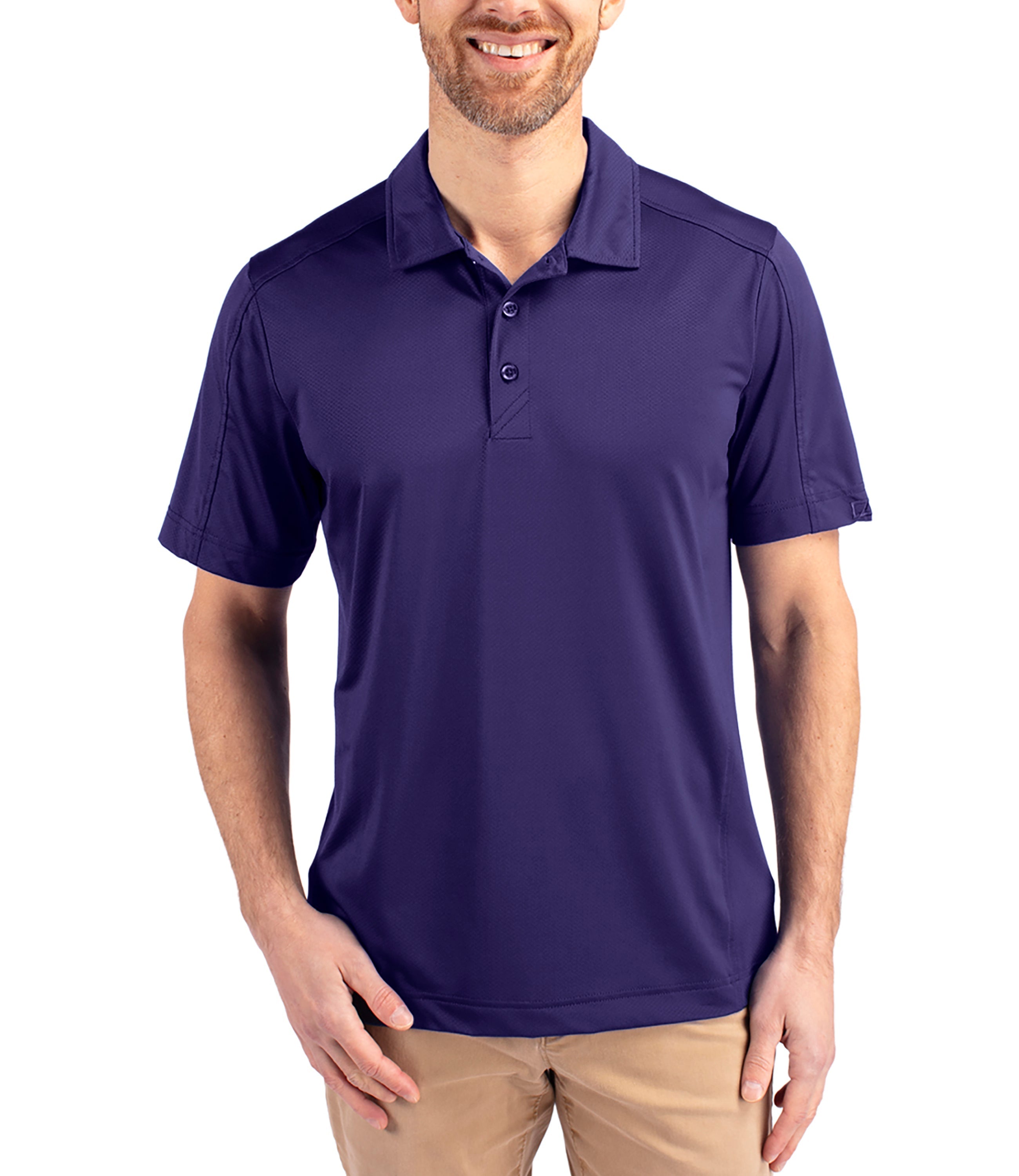 Cutter & Buck Prospect Eco Textured Stretch Recycled Men's Short Sleeve Polo College Purple Polos - Tophatter Daily Deals