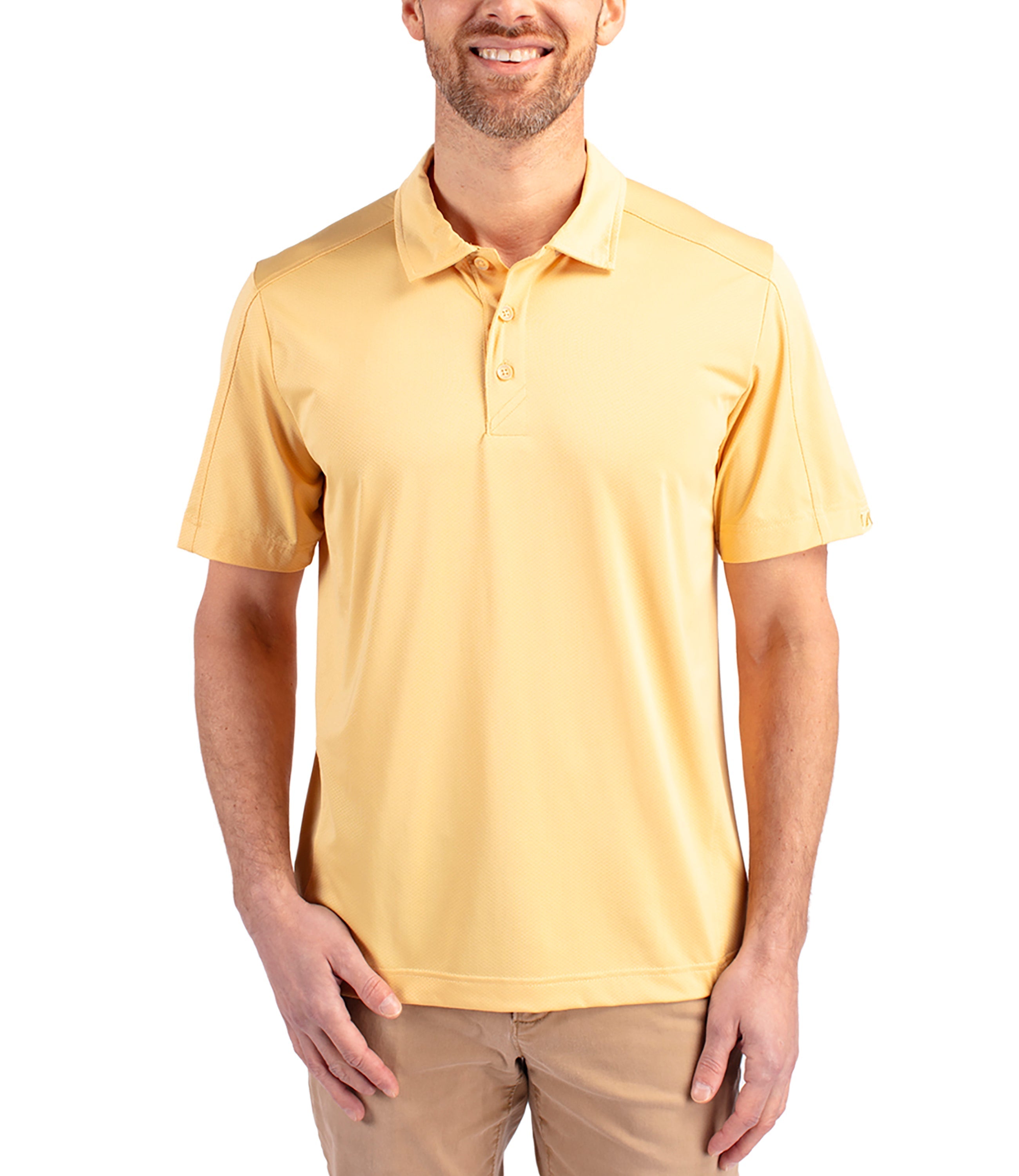 Cutter & Buck Prospect Eco Textured Stretch Recycled Men's Short Sleeve Polo Desert Polos - Tophatter Daily Deals