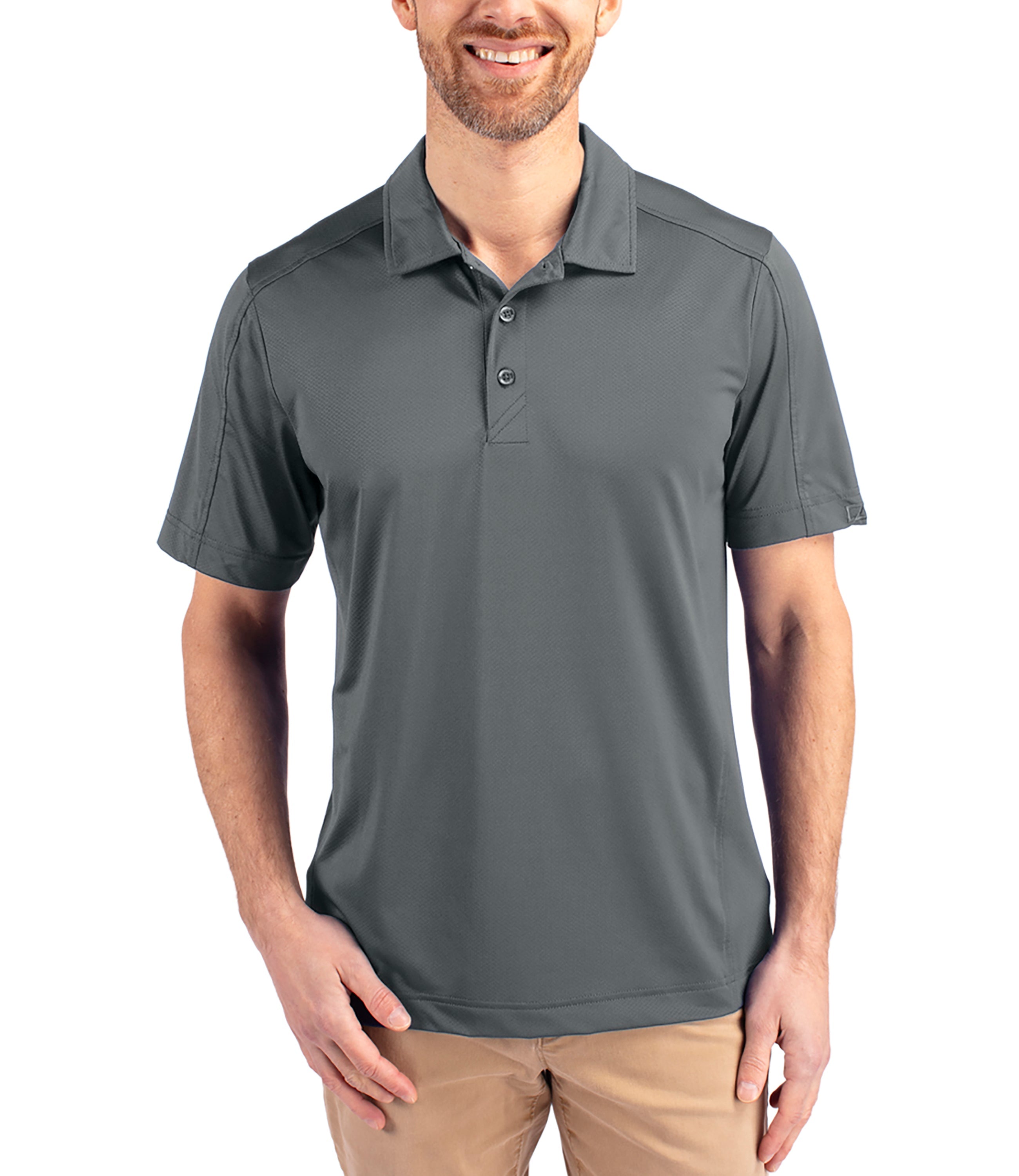 Cutter & Buck Prospect Eco Textured Stretch Recycled Men's Short Sleeve Polo Elemental Grey Polos - Tophatter Daily Deals