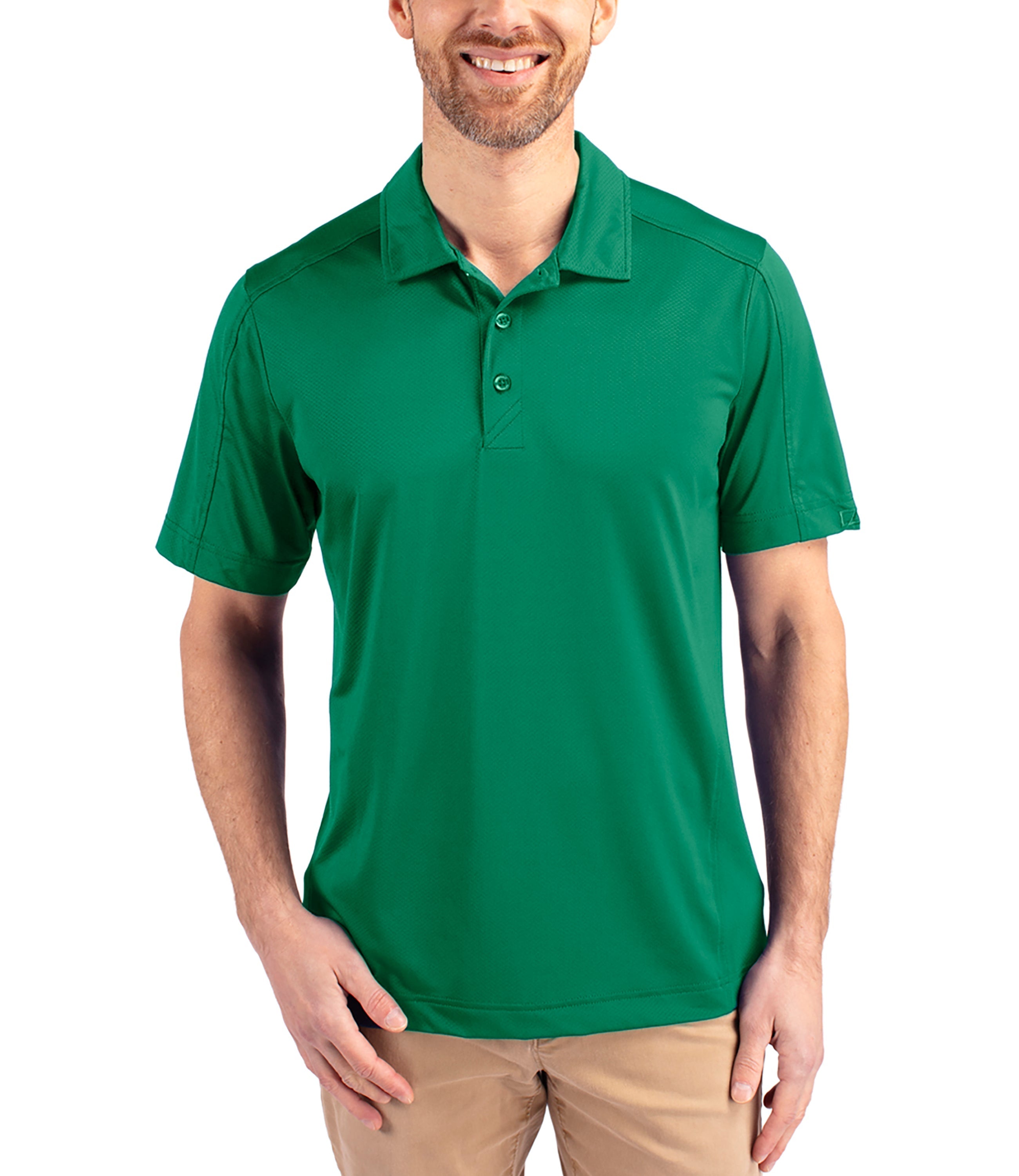 Cutter & Buck Prospect Eco Textured Stretch Recycled Men's Short Sleeve Polo Kelly Green Polos - Tophatter Daily Deals