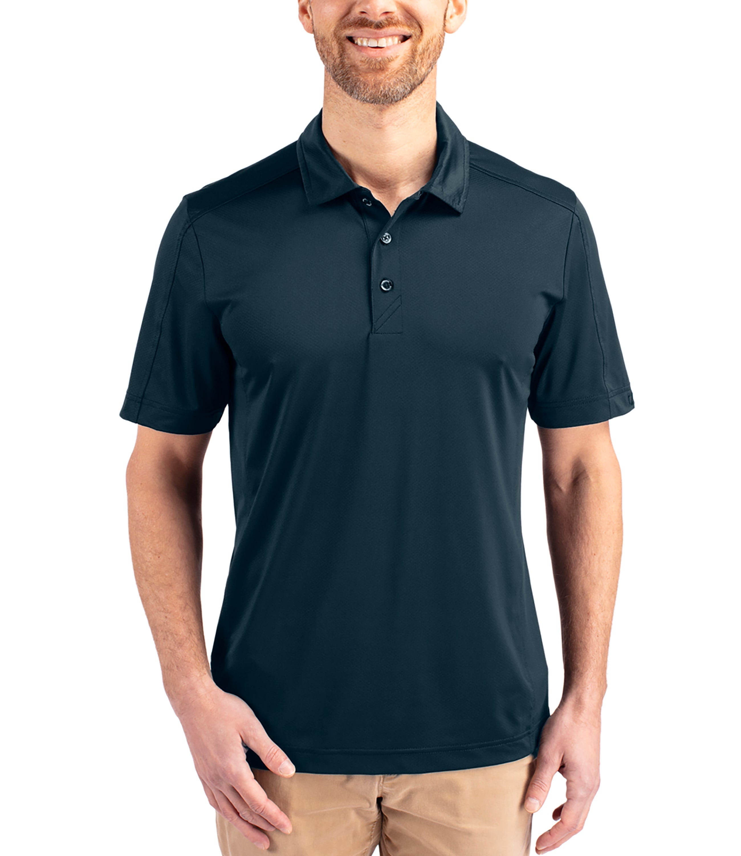 Cutter & Buck Prospect Eco Textured Stretch Recycled Men's Short Sleeve Polo Navy Blue Polos - Tophatter Daily Deals