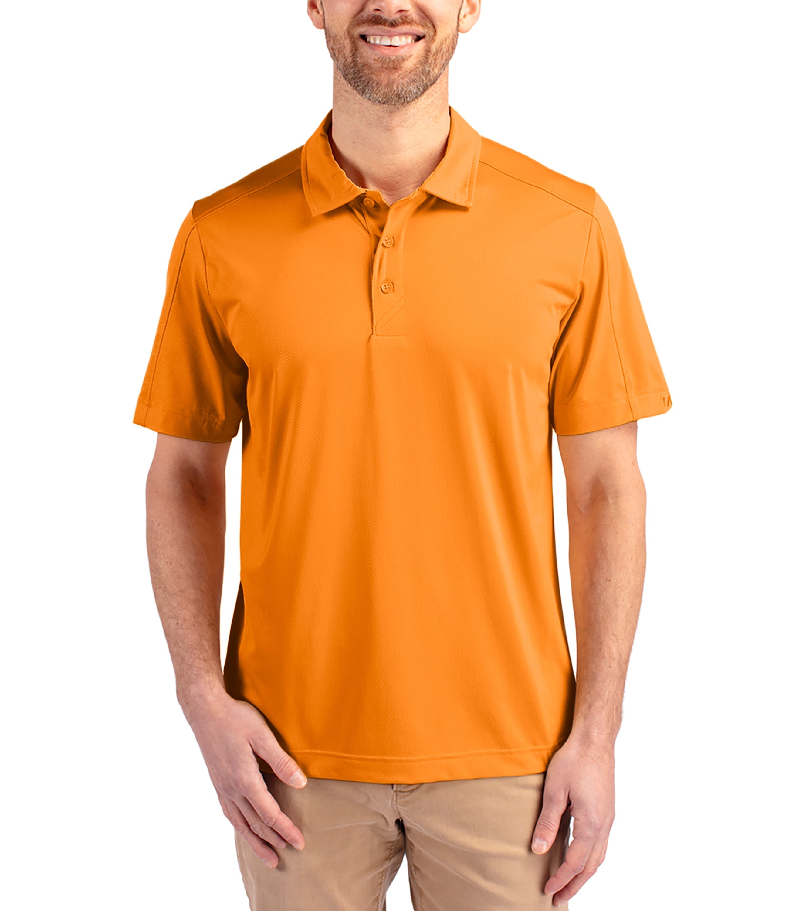 Cutter & Buck Prospect Eco Textured Stretch Recycled Men's Short Sleeve Polo Orange Burst Polos - Tophatter Daily Deals
