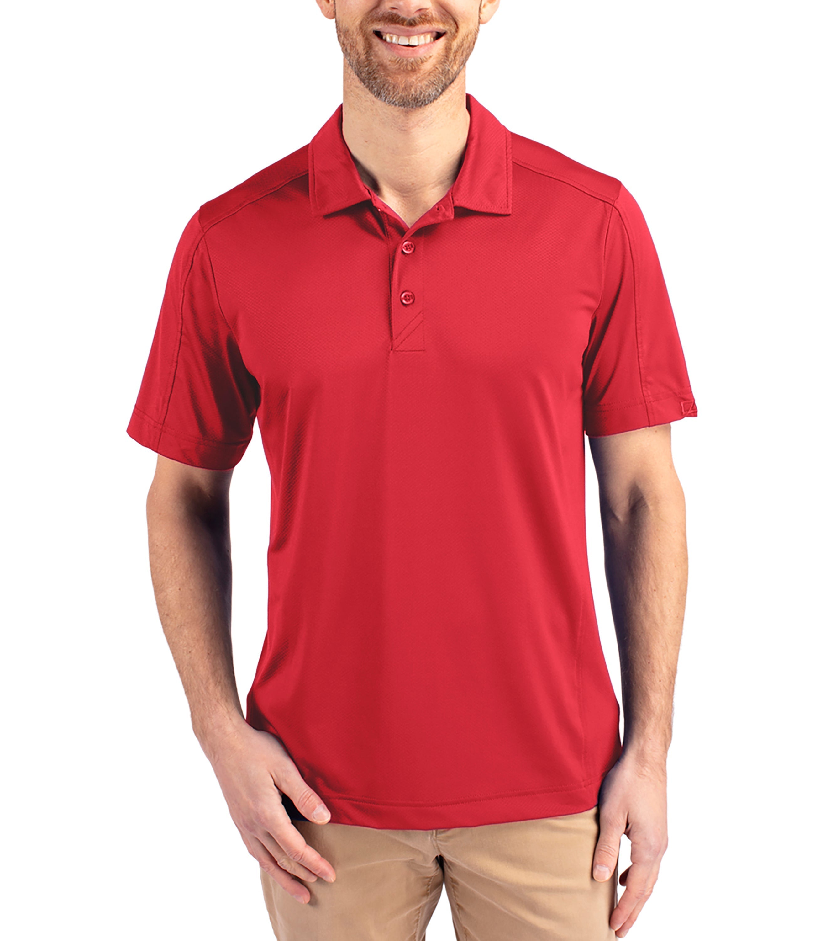Cutter & Buck Prospect Eco Textured Stretch Recycled Men's Short Sleeve Polo Red Polos - Tophatter Daily Deals