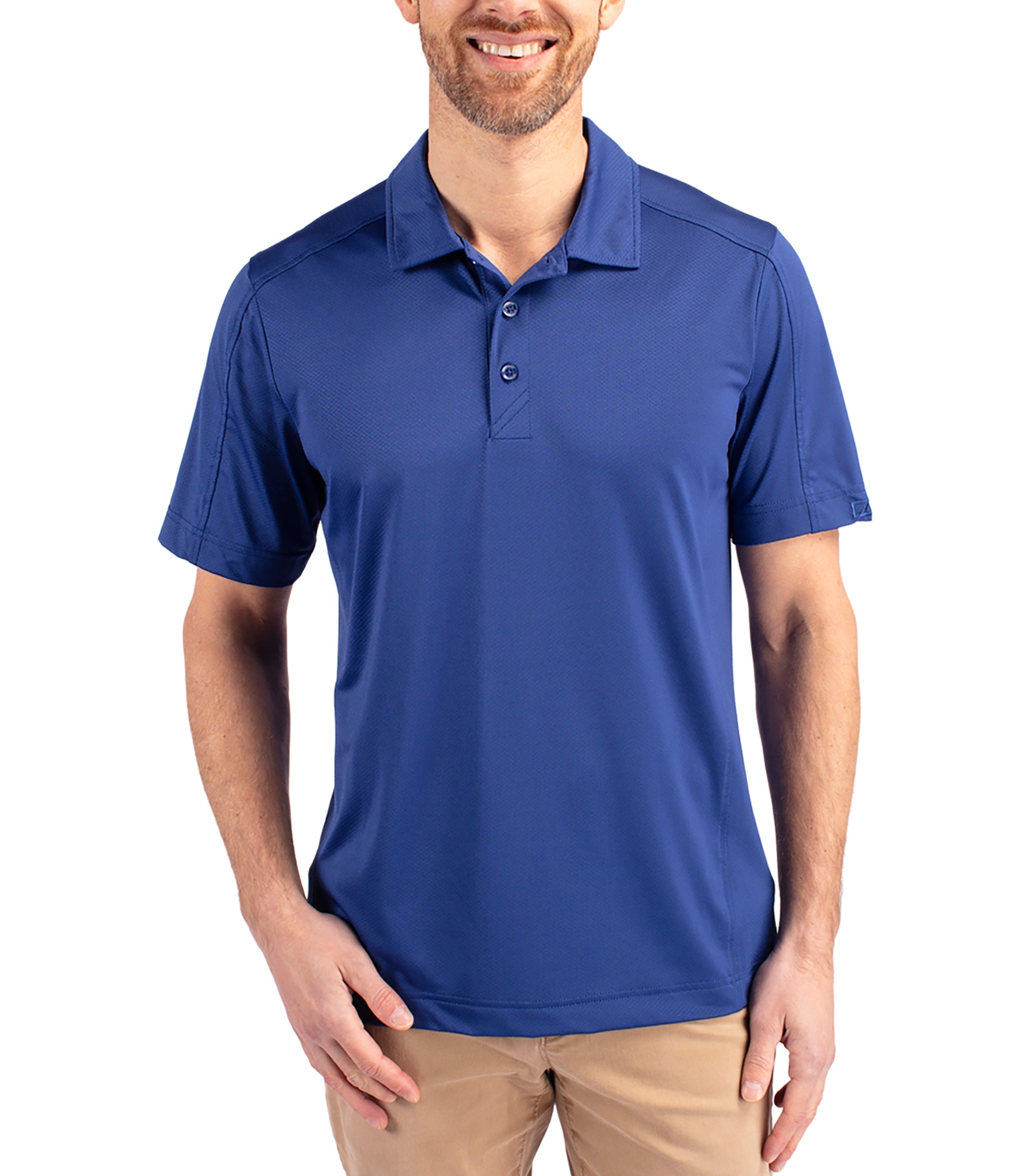 Cutter & Buck Prospect Eco Textured Stretch Recycled Men's Short Sleeve Polo Tour Blue Polos - Tophatter Daily Deals