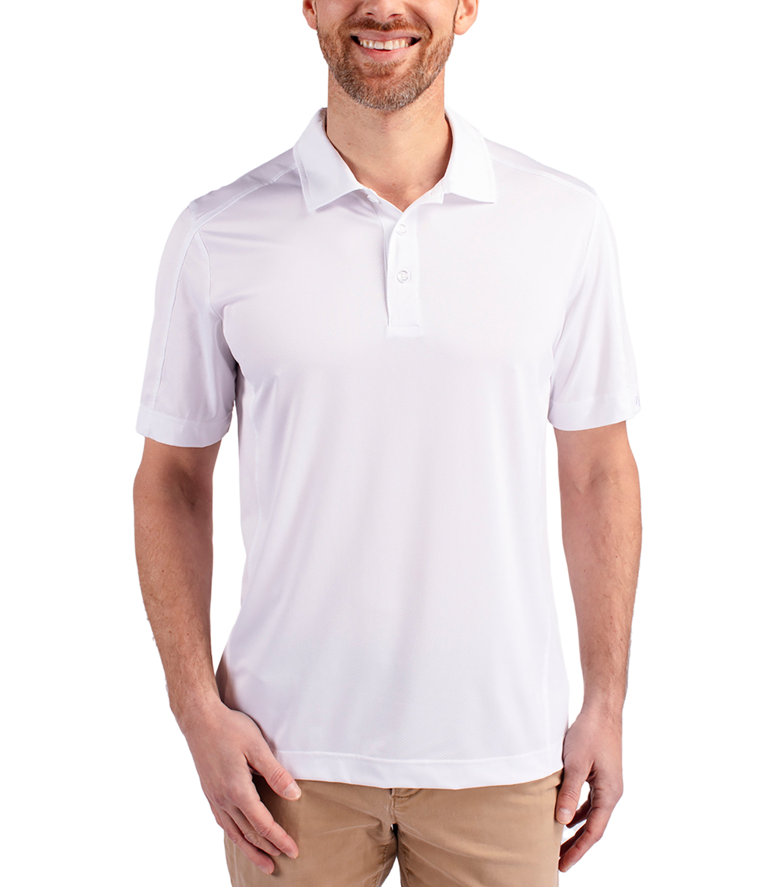 Cutter & Buck Prospect Eco Textured Stretch Recycled Men's Short Sleeve Polo White Polos - Tophatter Daily Deals