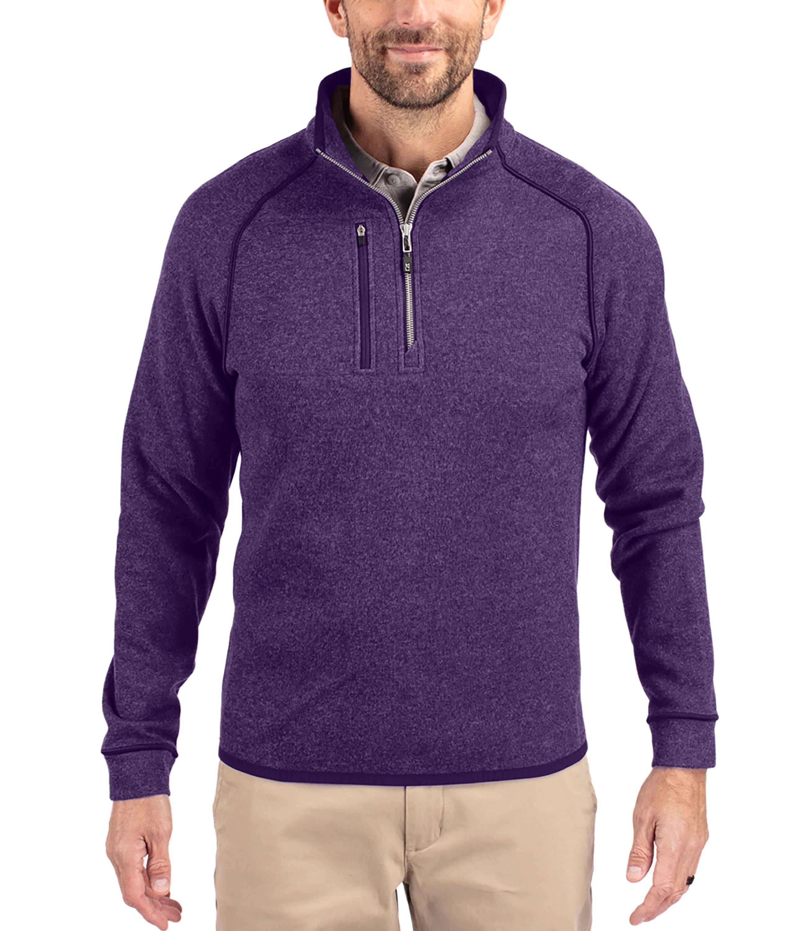 Cutter & Buck Mainsail Sweater-Knit Mens Half Zip Pullover Jacket College Purple Heather Half Zip & Quarter Zip - Tophatter Daily Deals