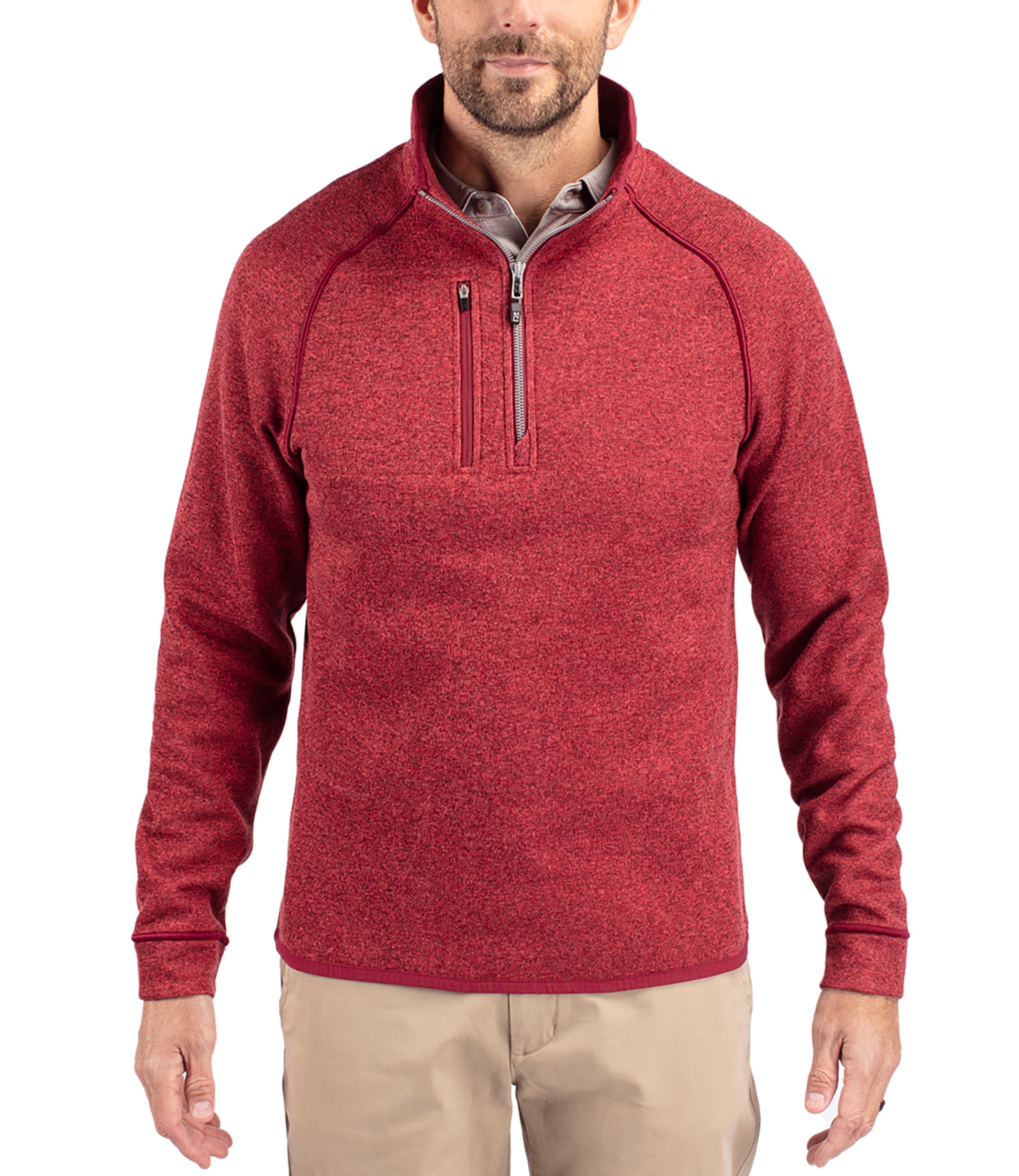 Cutter & Buck Mainsail Sweater-Knit Mens Half Zip Pullover Jacket Cardinal Red Heather Half Zip & Quarter Zip - Tophatter Daily Deals