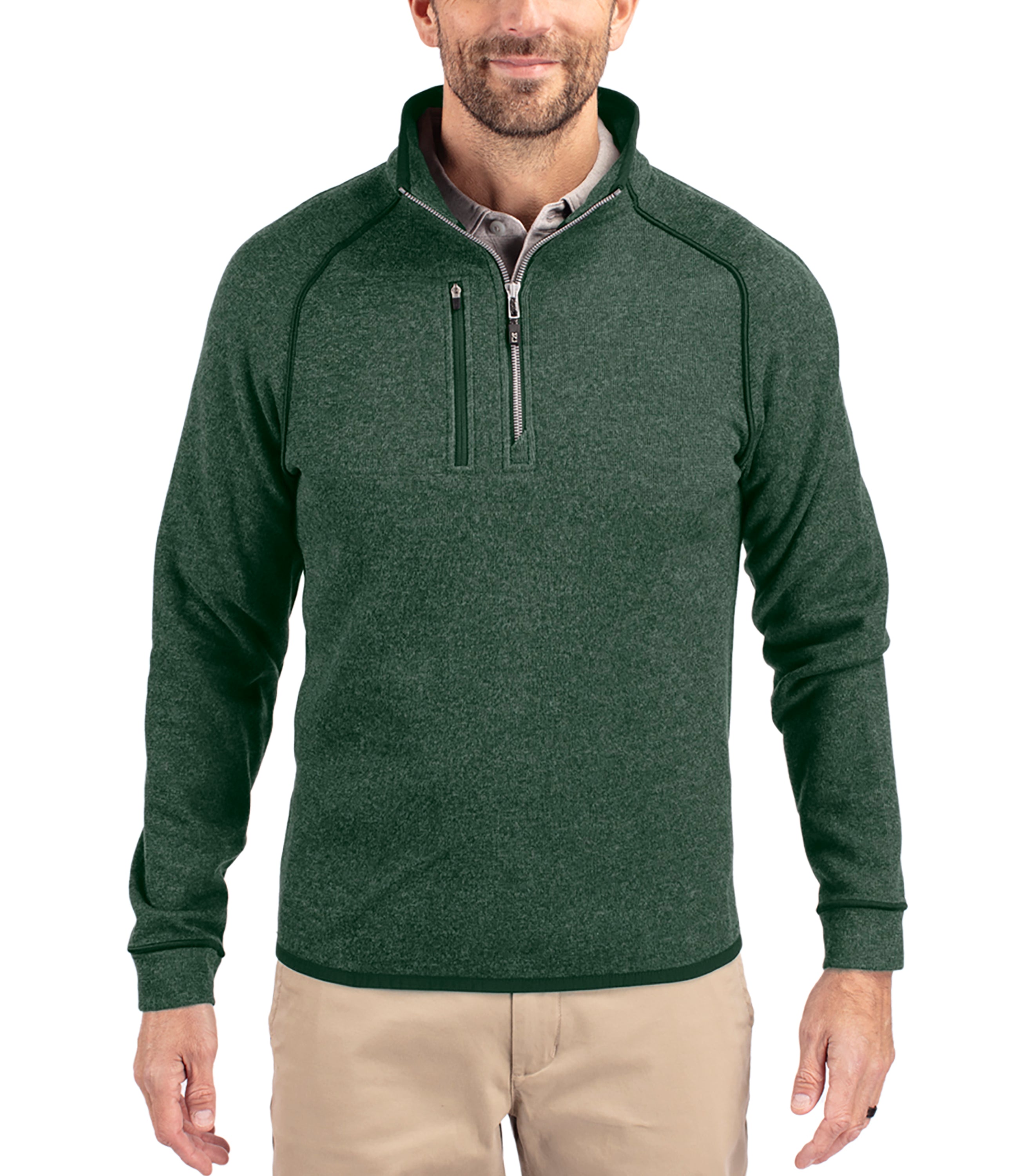 Cutter & Buck Mainsail Sweater-Knit Mens Half Zip Pullover Jacket Hunter Heather Half Zip & Quarter Zip - Tophatter Daily Deals