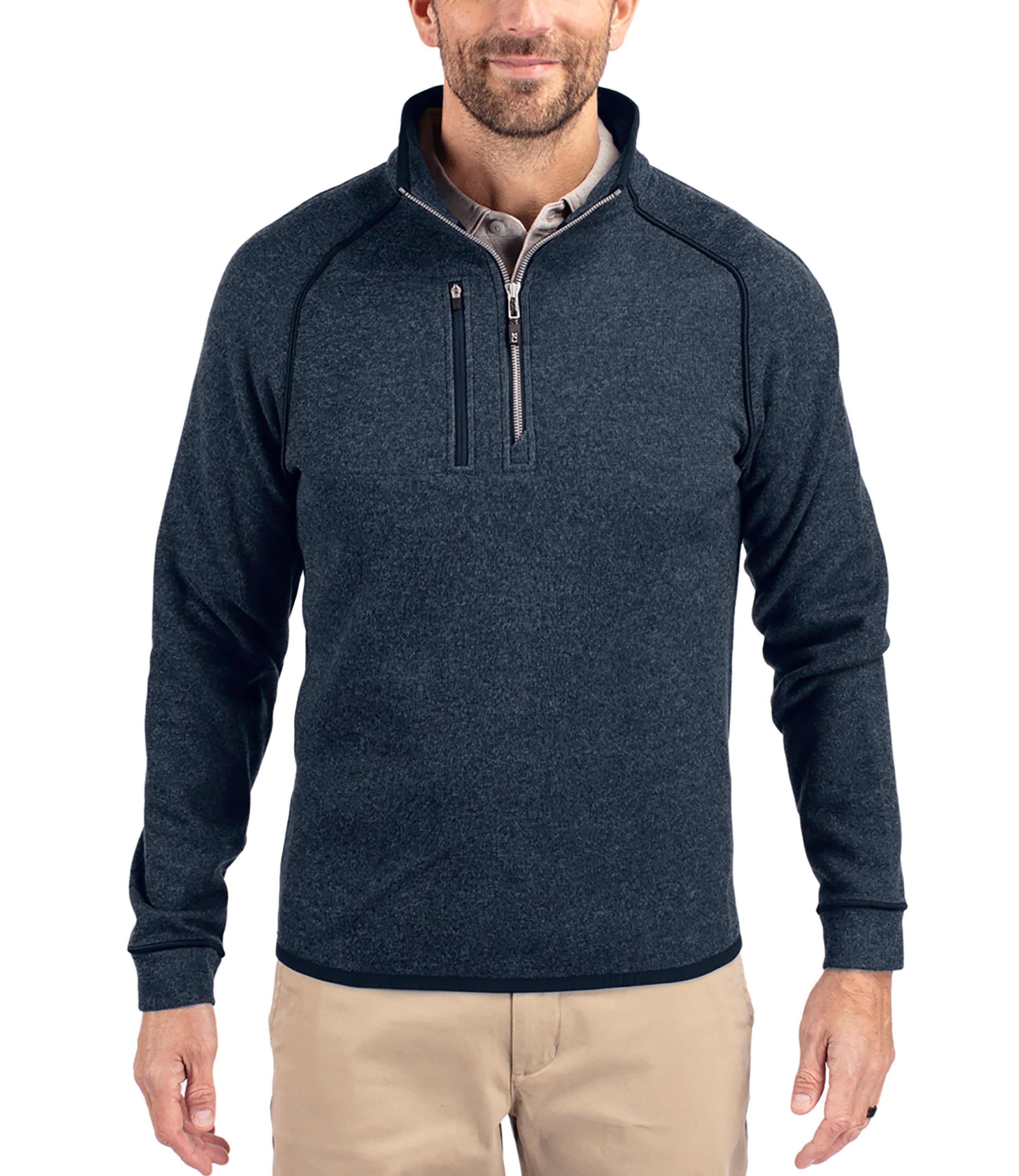 Cutter & Buck Mainsail Sweater-Knit Mens Half Zip Pullover Jacket Liberty Navy Heather Half Zip & Quarter Zip - Tophatter Daily Deals