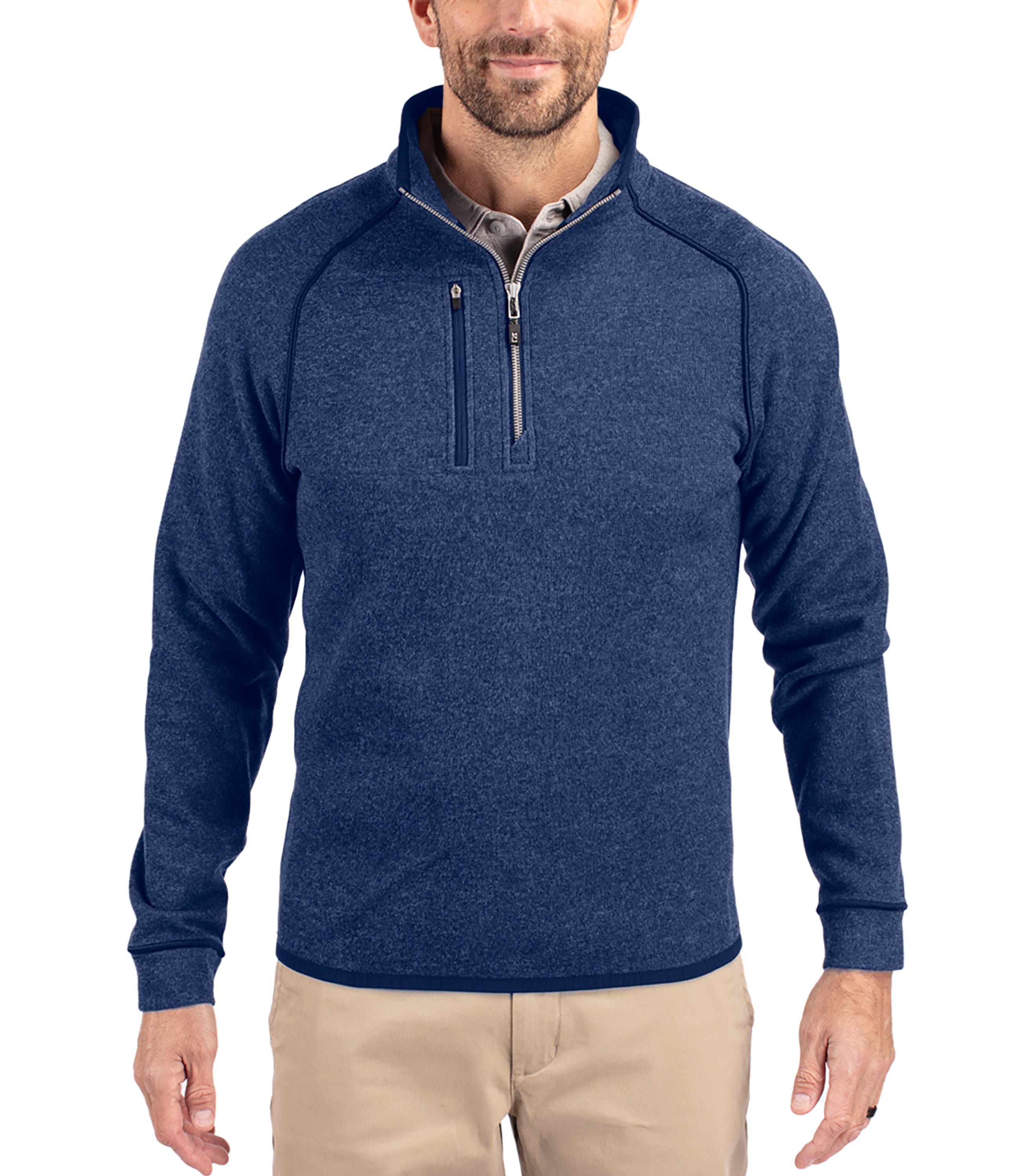 Cutter & Buck Mainsail Sweater-Knit Mens Half Zip Pullover Jacket Tour Blue Heather Half Zip & Quarter Zip - Tophatter Daily Deals
