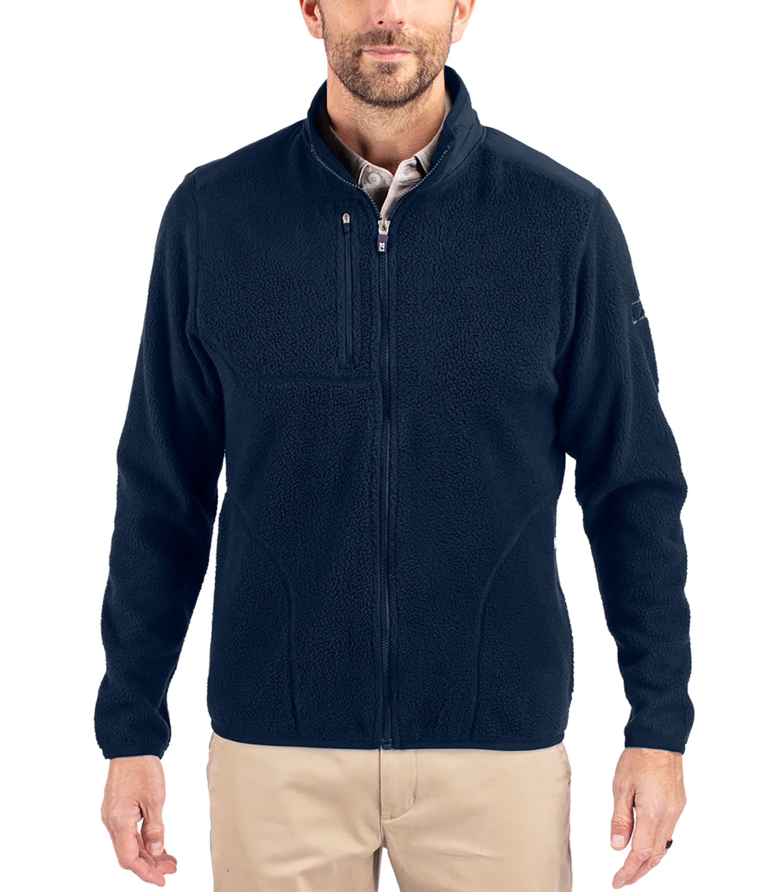 Cutter & Buck Cascade Eco Sherpa Mens Big & Tall Fleece Jacket Navy Blue Jackets - Tophatter Daily Deals
