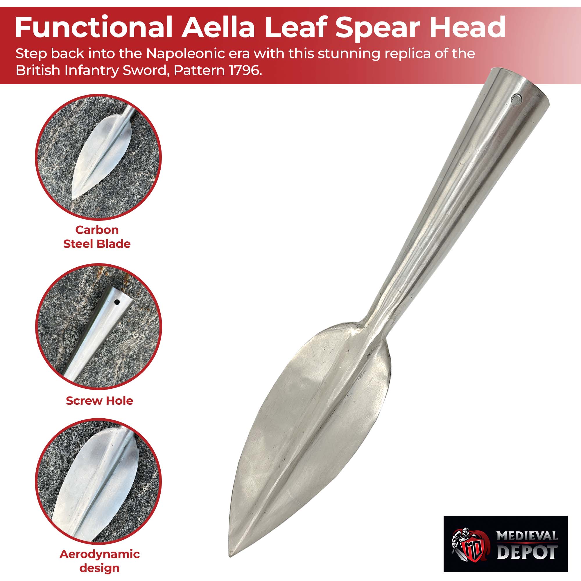Medieval Functional Aella Leaf Spear Head historical period - Tophatter Daily Deals