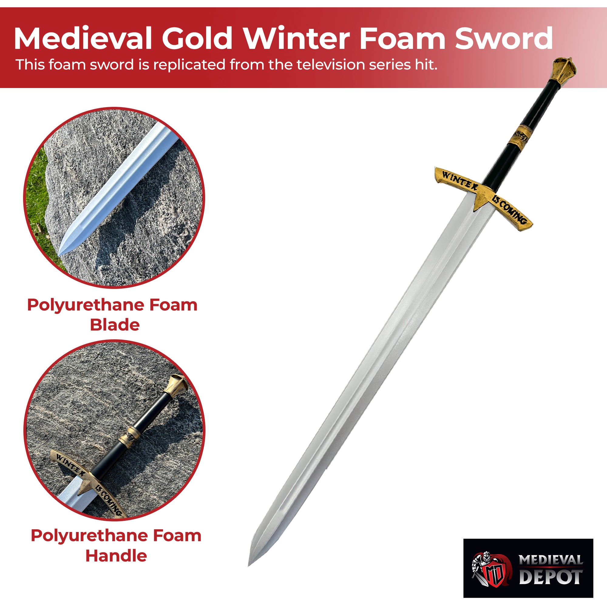 Medieval Gold Winter Foam LARP Costume Cosplay Replica Sword swords - Tophatter Daily Deals