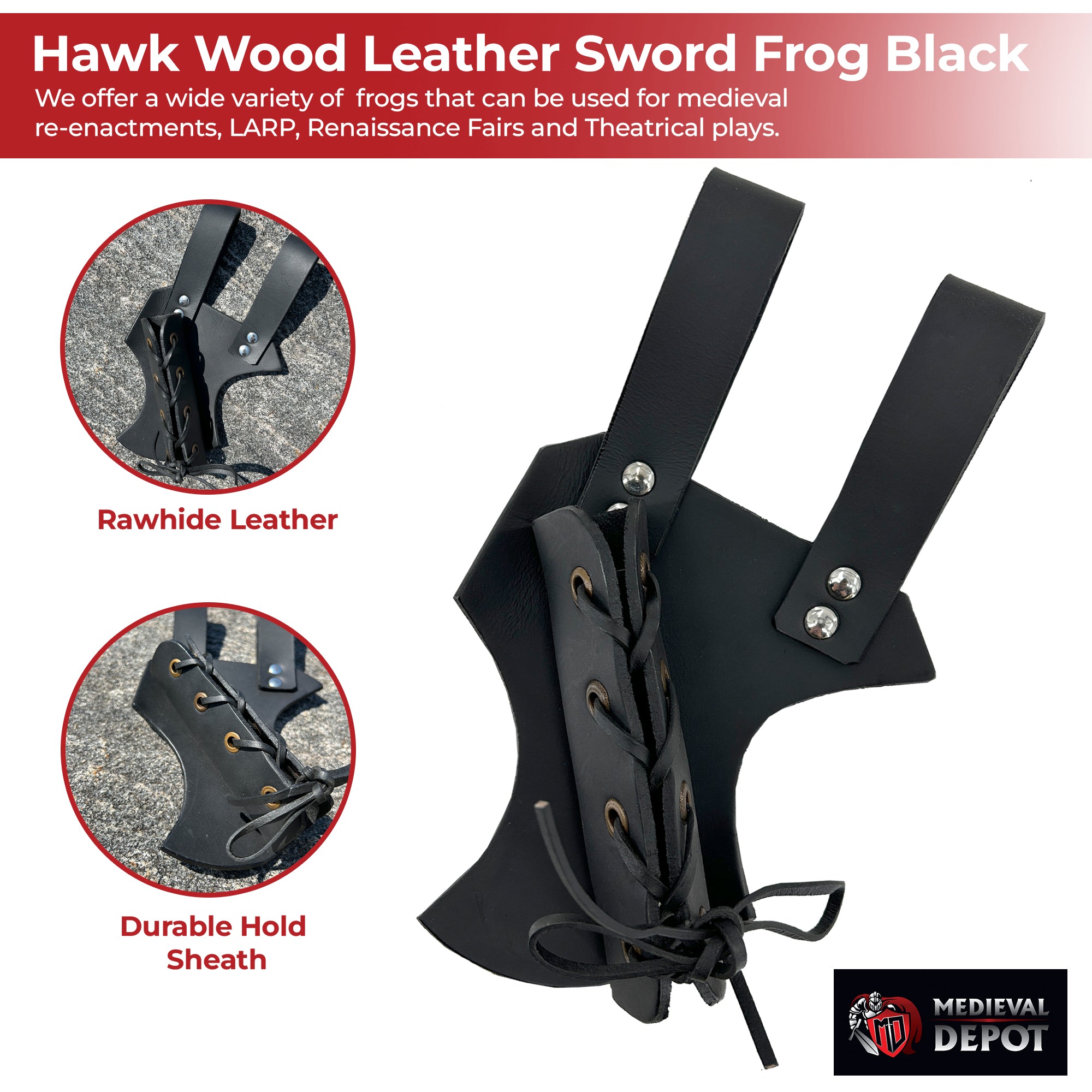 Medieval Hawk Wood Leather Sword Frog Black historical period - Tophatter Daily Deals