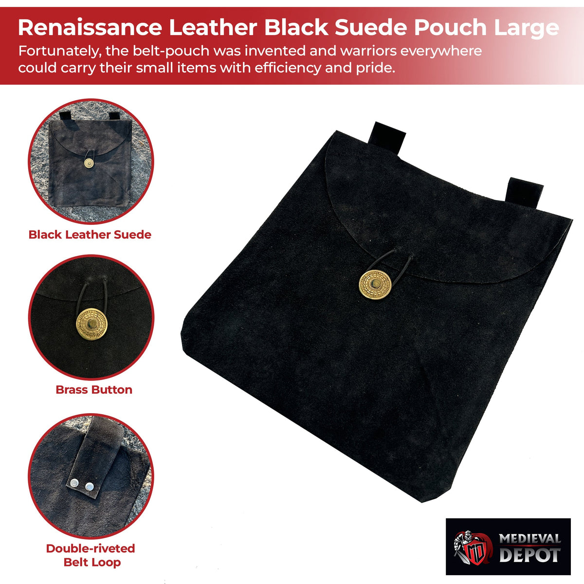 Medieval Renaissance Leather Black Suede Pouch Large historical period - Tophatter Daily Deals