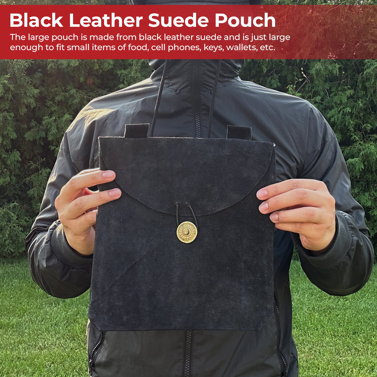 Medieval Renaissance Leather Black Suede Pouch Large historical period - Tophatter Daily Deals