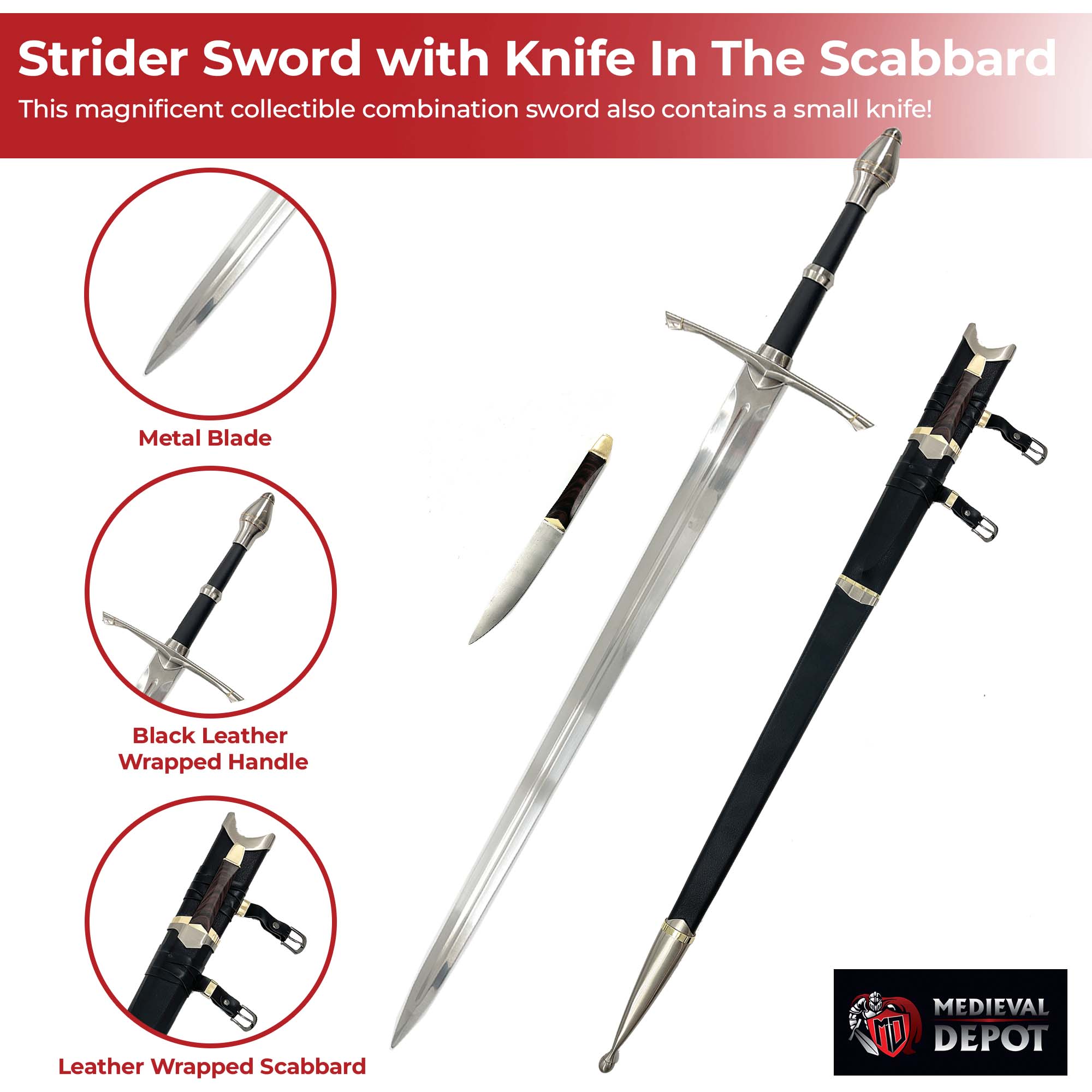 Medieval Strider Sword with Knife In The Scabbard swords - Tophatter Daily Deals