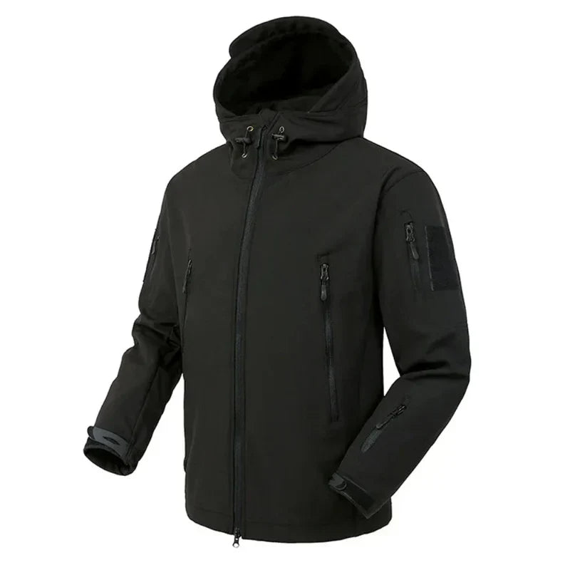 Waterproof Lined Men’s Jacket - Hooded Softshell Fleece Black - Tophatter Daily Deals