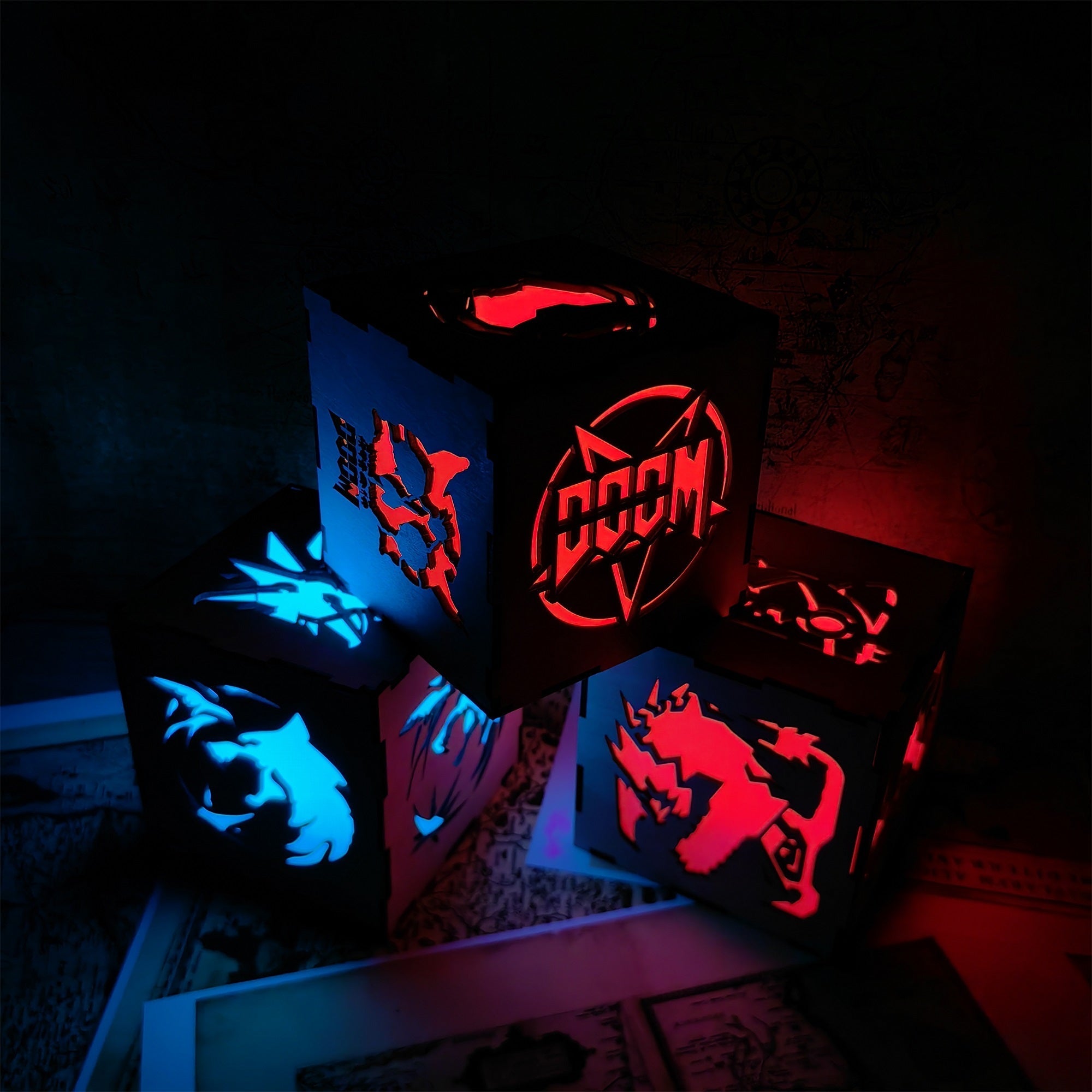 MH Dragon Cat Wood Cube Light Desk Decor - Tophatter Daily Deals