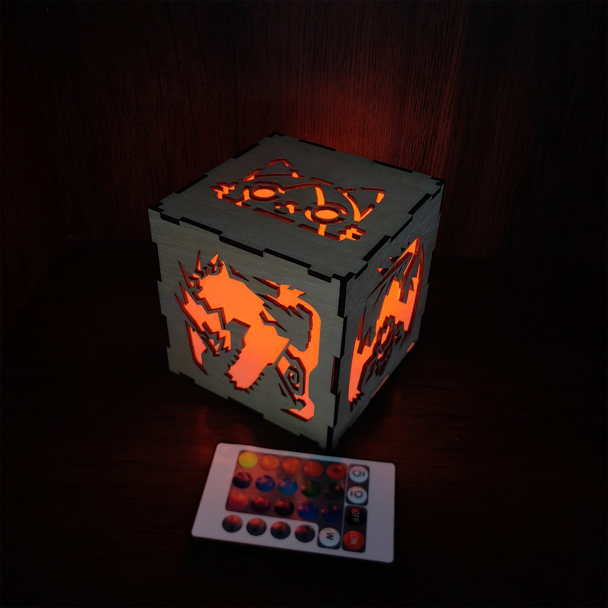 MH Dragon Cat Wood Cube Light Desk Decor Wooden Cube Light - Tophatter Daily Deals