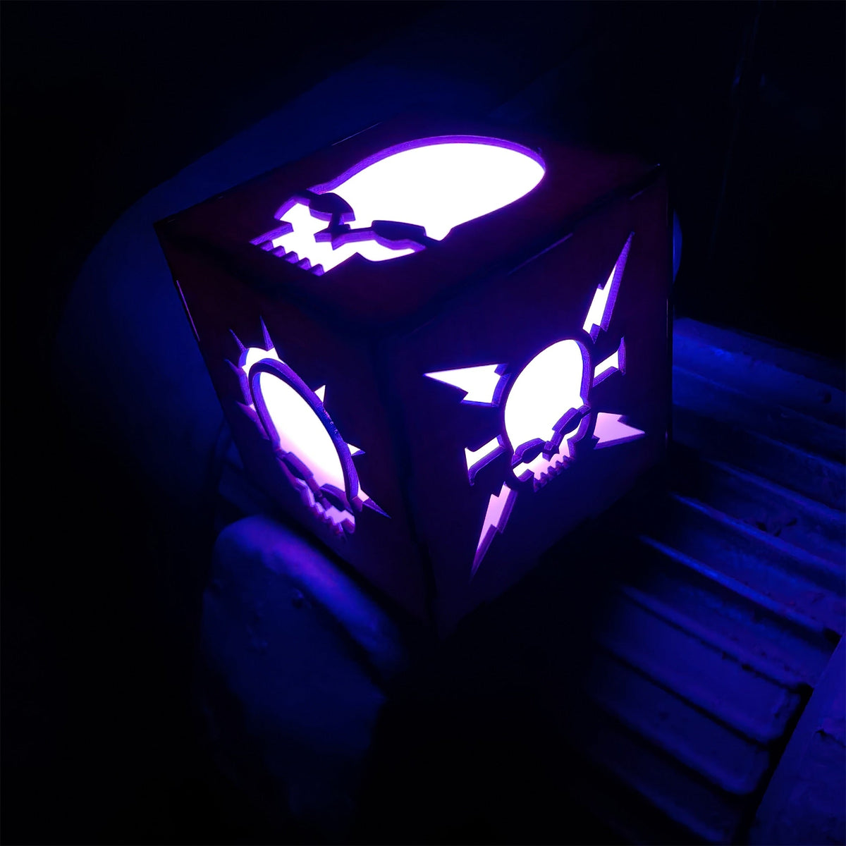 MH Skull Pattern Wood Cube Light Desk Decor - Tophatter Daily Deals