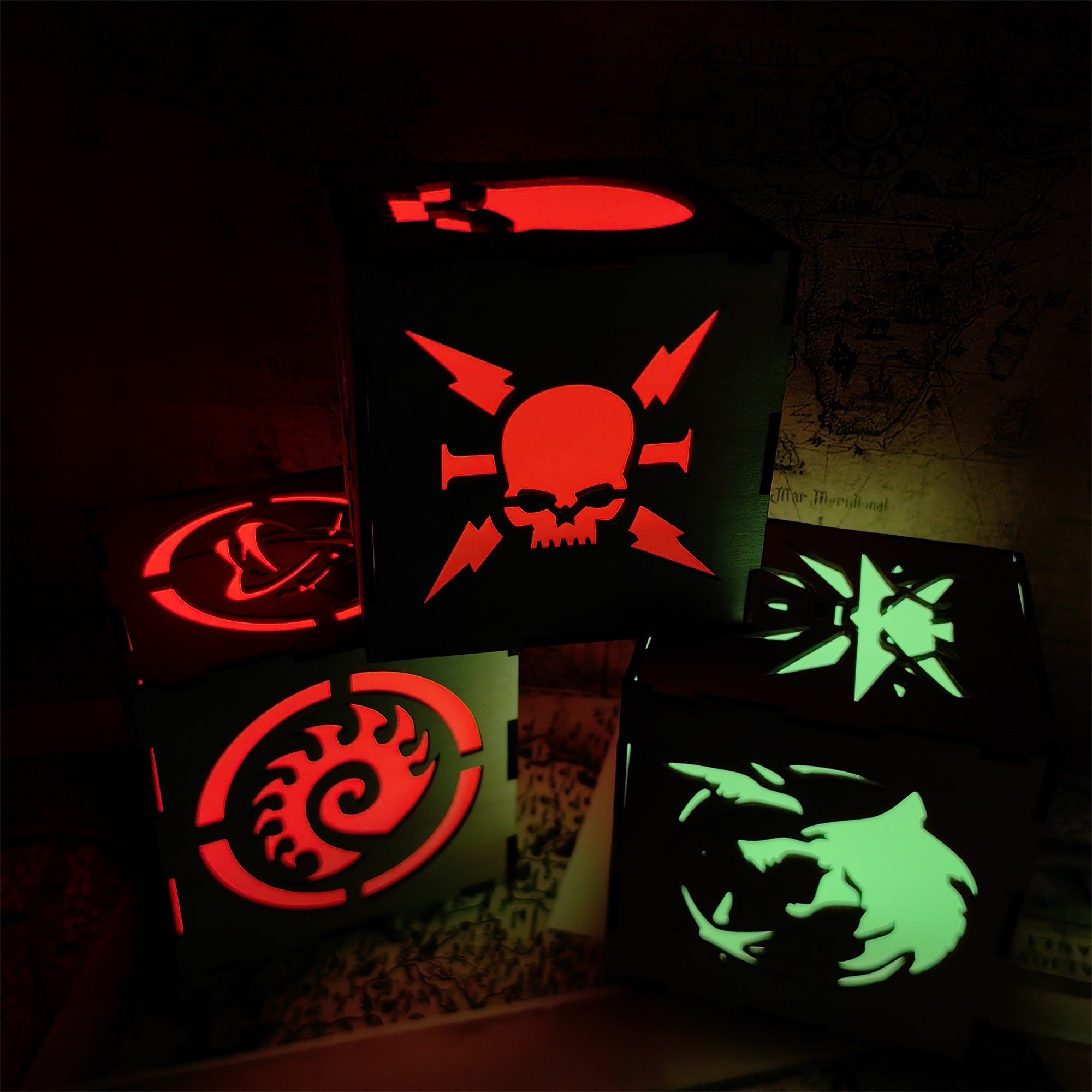 MH Skull Pattern Wood Cube Light Desk Decor - Tophatter Daily Deals