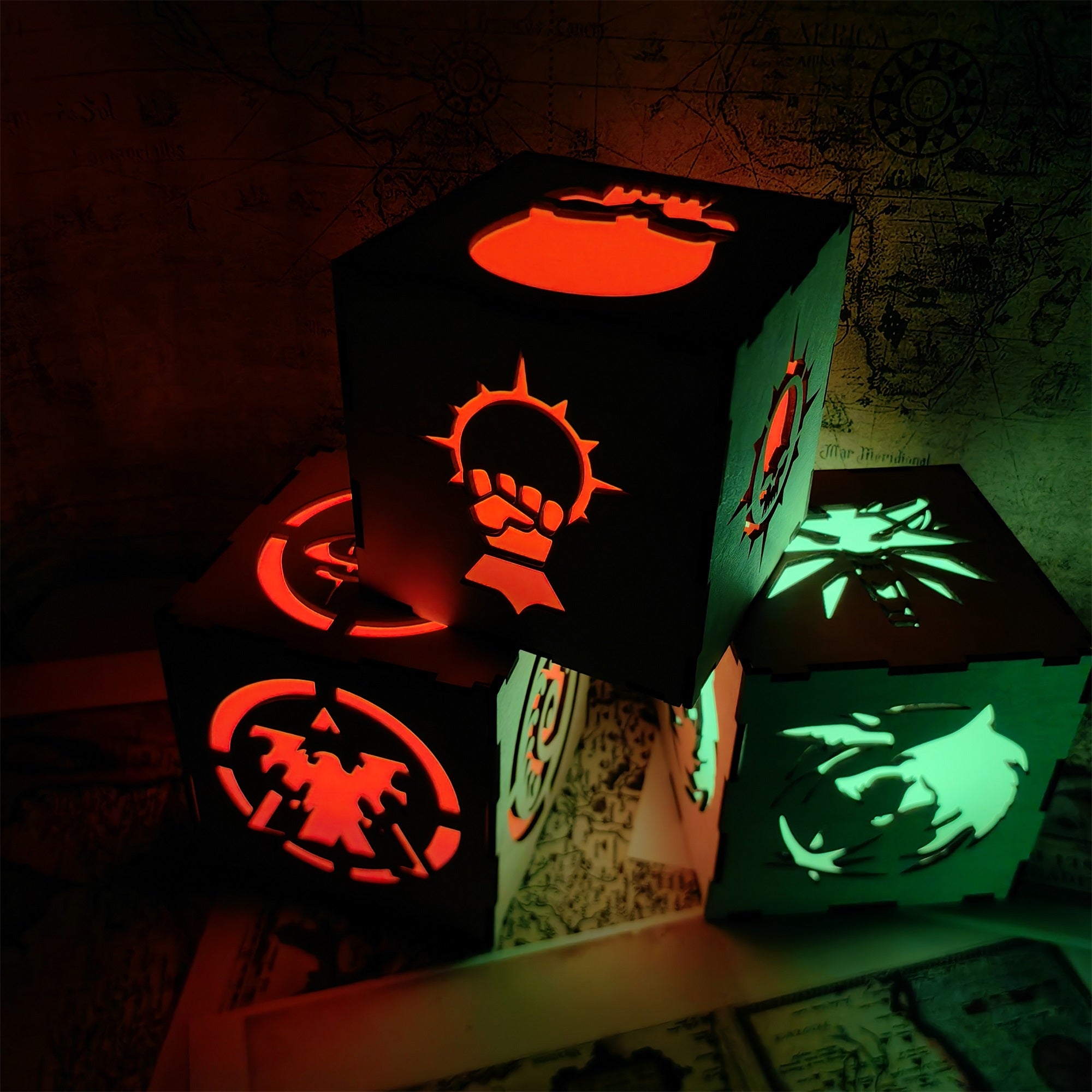 MH Skull Pattern Wood Cube Light Desk Decor - Tophatter Daily Deals