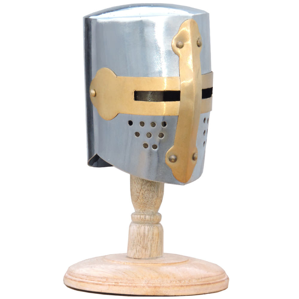 Mini Knight Crusader Helmet With Display Stand - TOPHATTER'S ARMORY DEALS Collectible Weapons - Tophatter Daily Deals