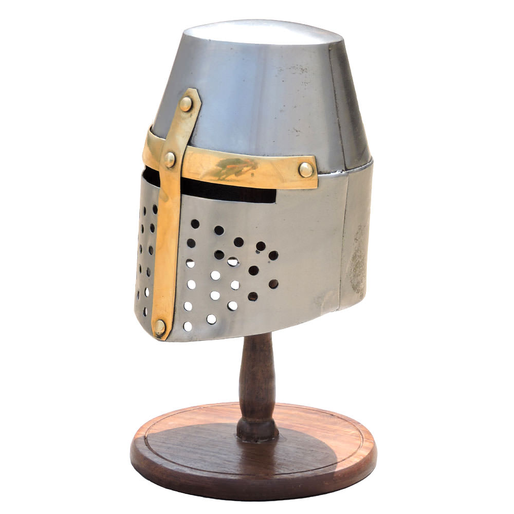 Mini Medieval Knight Helmet With Display Stand - Tophatter's Guns'N'Weapons Store - FREE SHIPPING Collectible Weapons - Tophatter Daily Deals