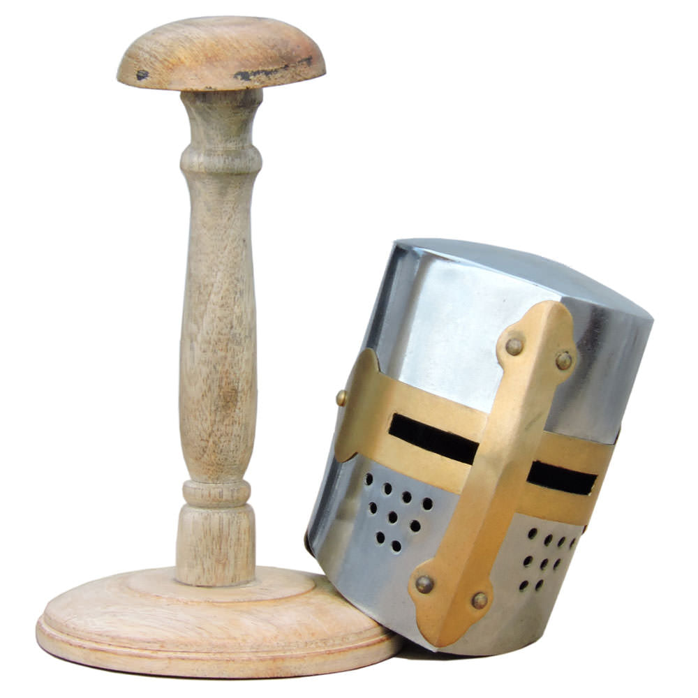 Mini Knight Crusader Great Helmet With Display Stand - TOPHATTER'S ARMORY DEALS Collectible Weapons - Tophatter Daily Deals