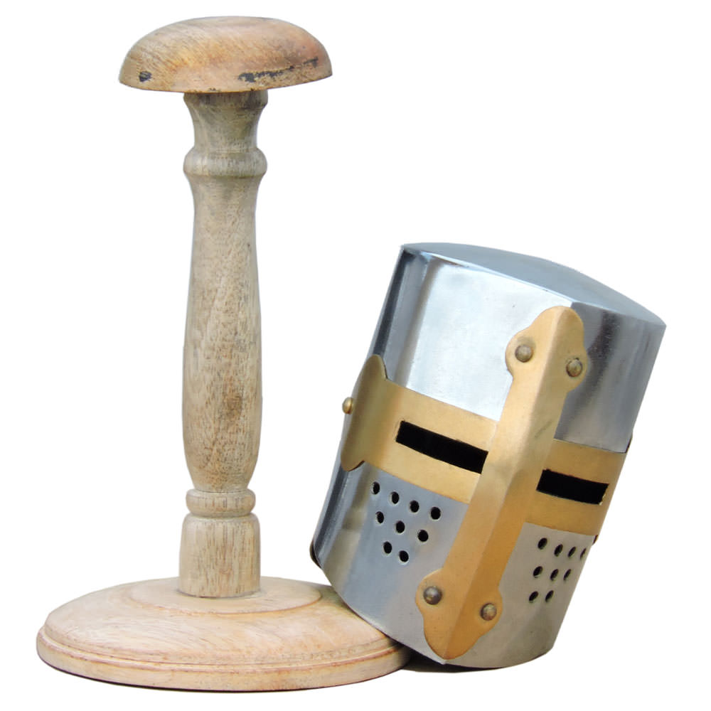 Mini Knight Crusader Great Helmet With Display Stand - Tophatter's Guns'N'Weapons Store - FREE SHIPPING Collectible Weapons - Tophatter Daily Deals