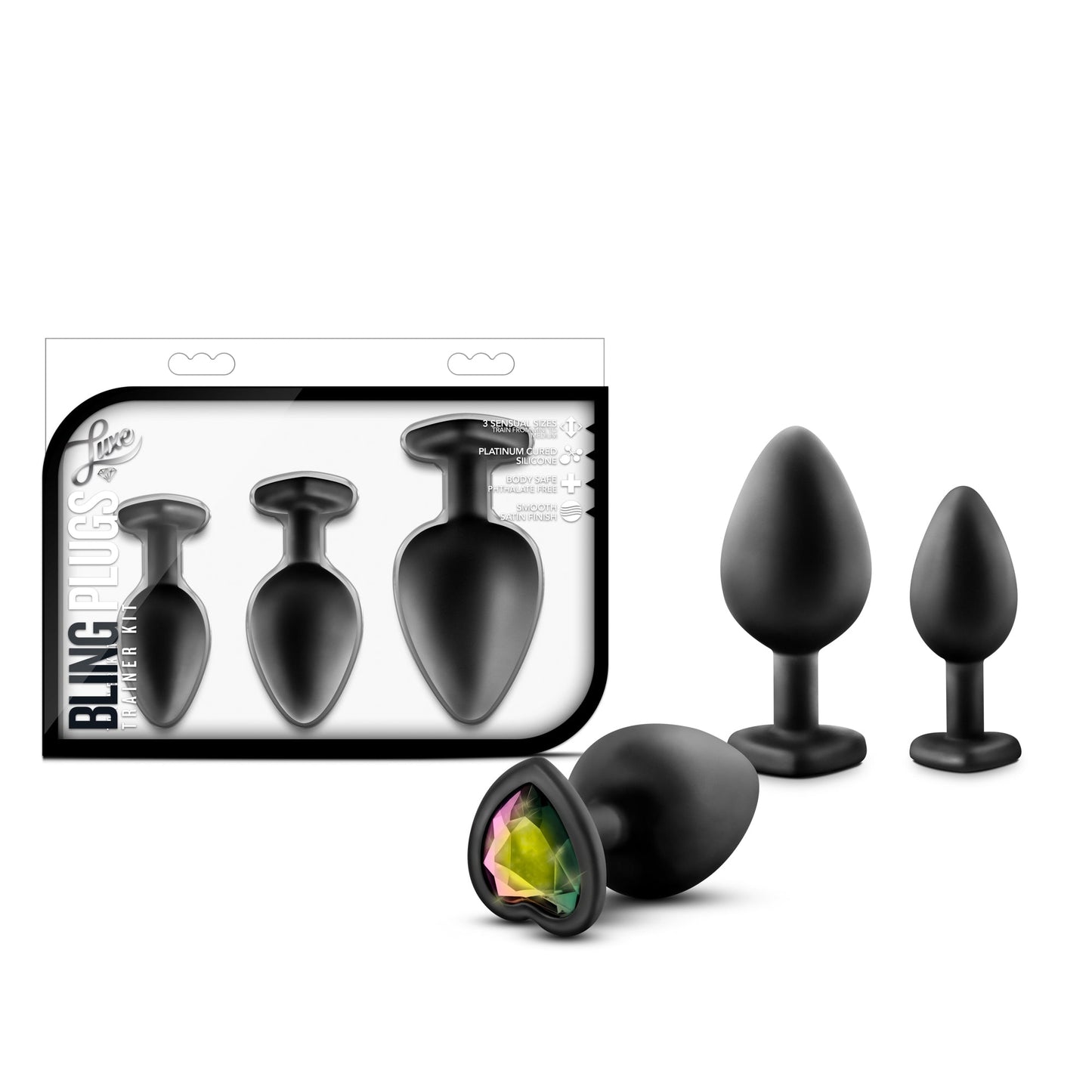 Luxe Bling Plugs Training Kit Black With Rainbow Gems 3 Sizes > Anal Range > Butt Plug Kits - Tophatter Daily Deals