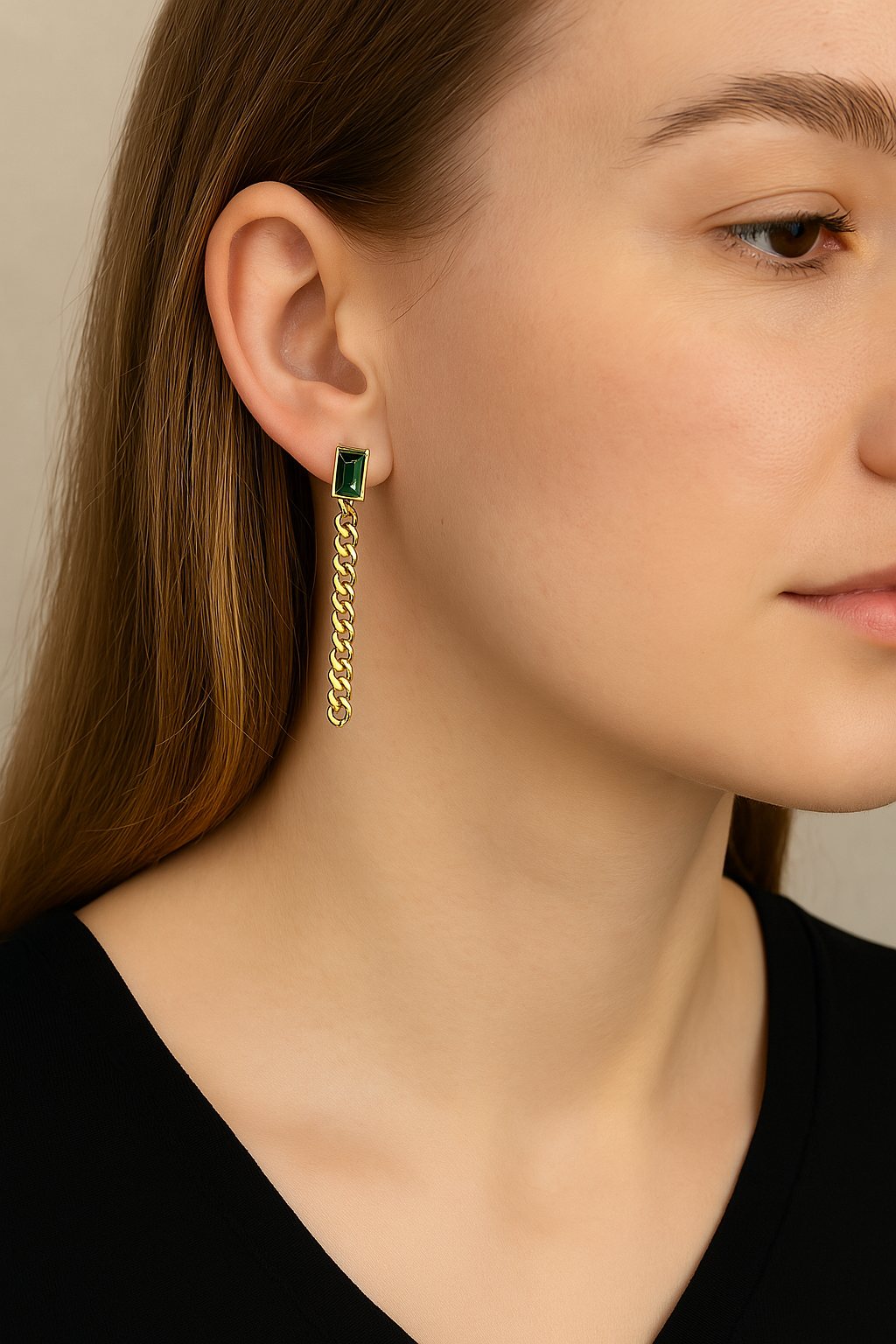 Dangle Chain Earrings with Cubic Zirconia Emerald and Gift Pouch Earrings - Tophatter Daily Deals