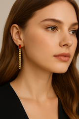 Dangle Chain Earrings with Cubic Zirconia Emerald and Gift Pouch Earrings - Tophatter Daily Deals