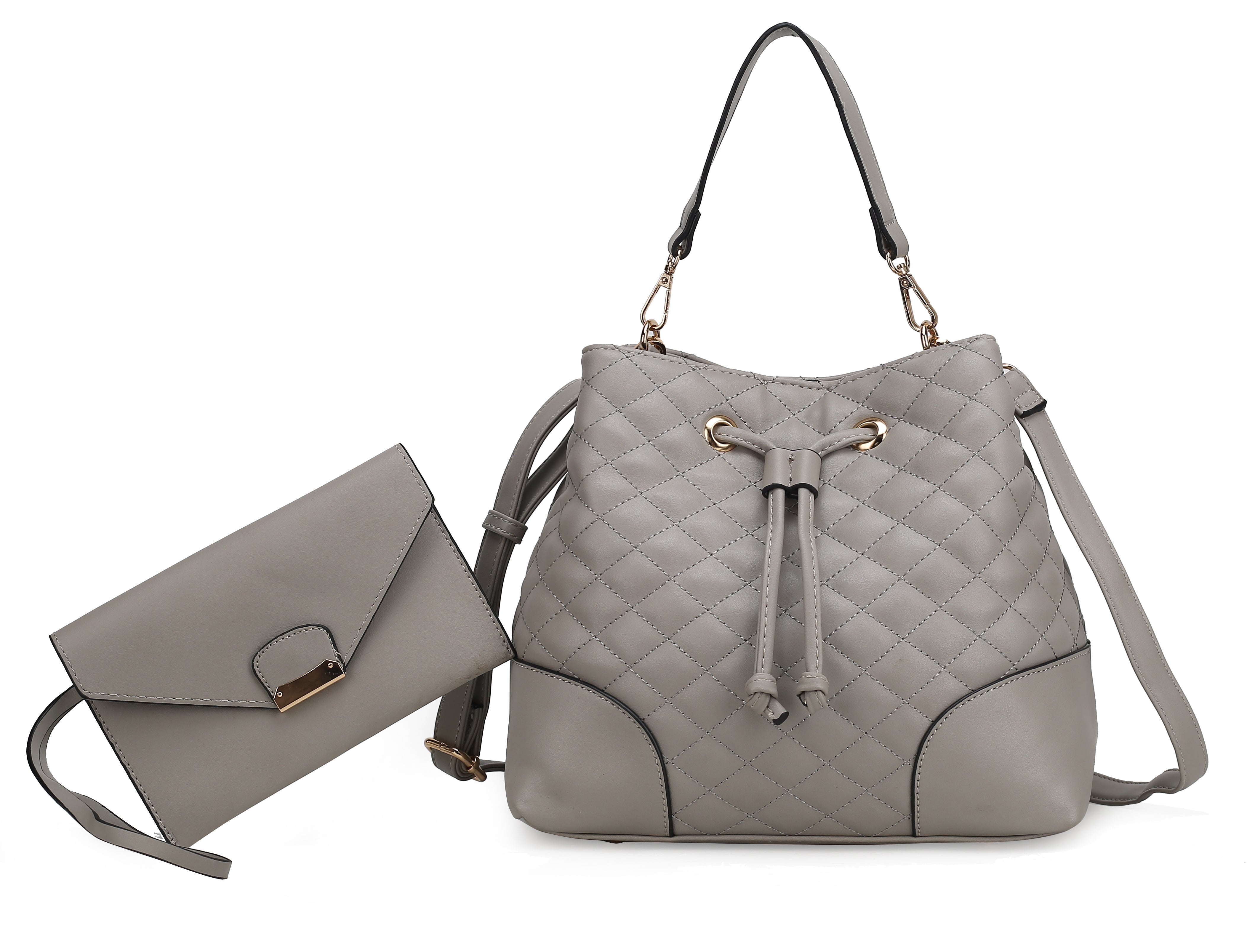 MKF Collection Women's Wendy 2 Pcs Bucket Bag With Wristlet Grey Bags - Tophatter Daily Deals