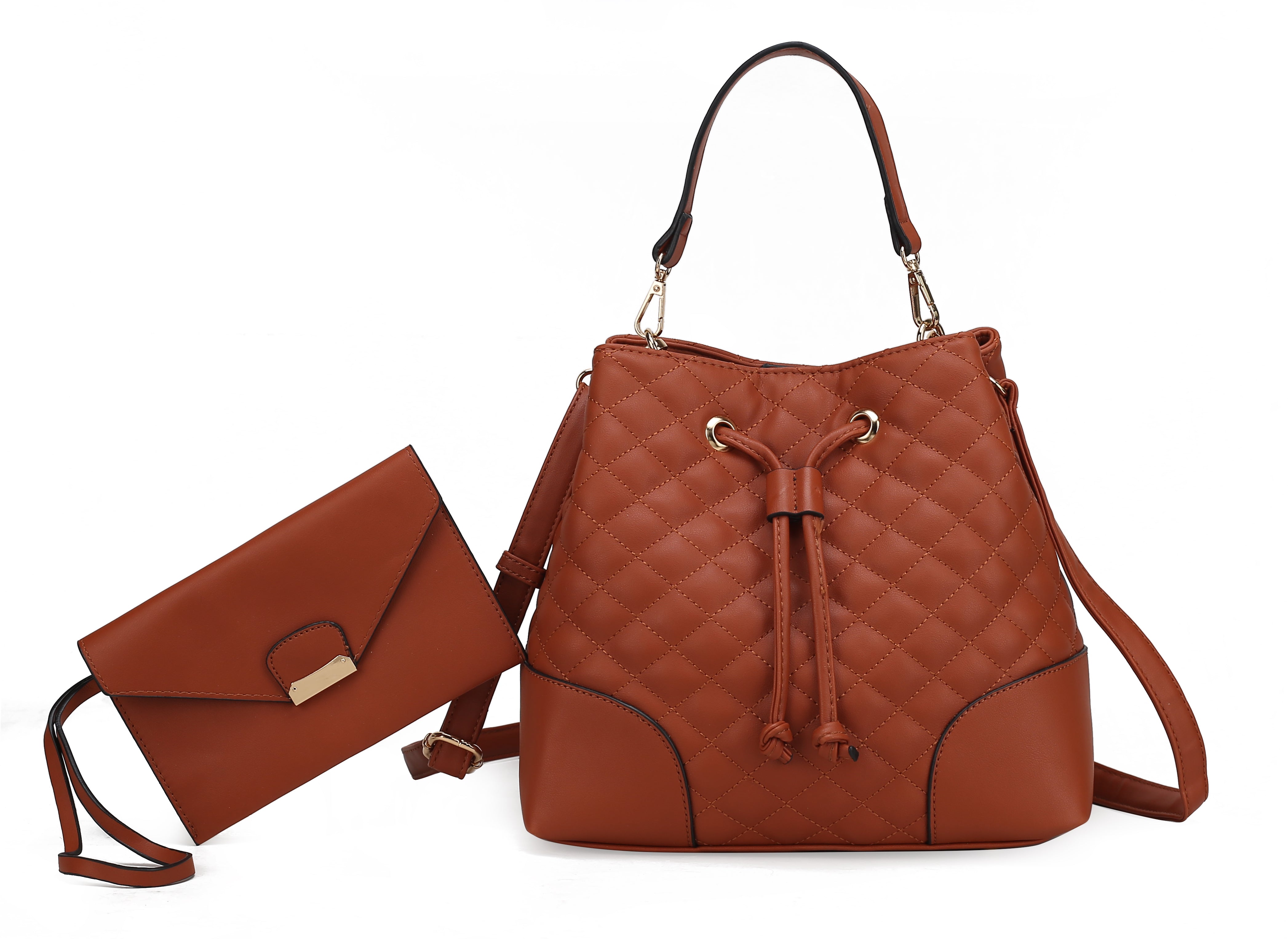 MKF Collection Women's Wendy 2 Pcs Bucket Bag With Wristlet Cognac Brown Bags - Tophatter Daily Deals