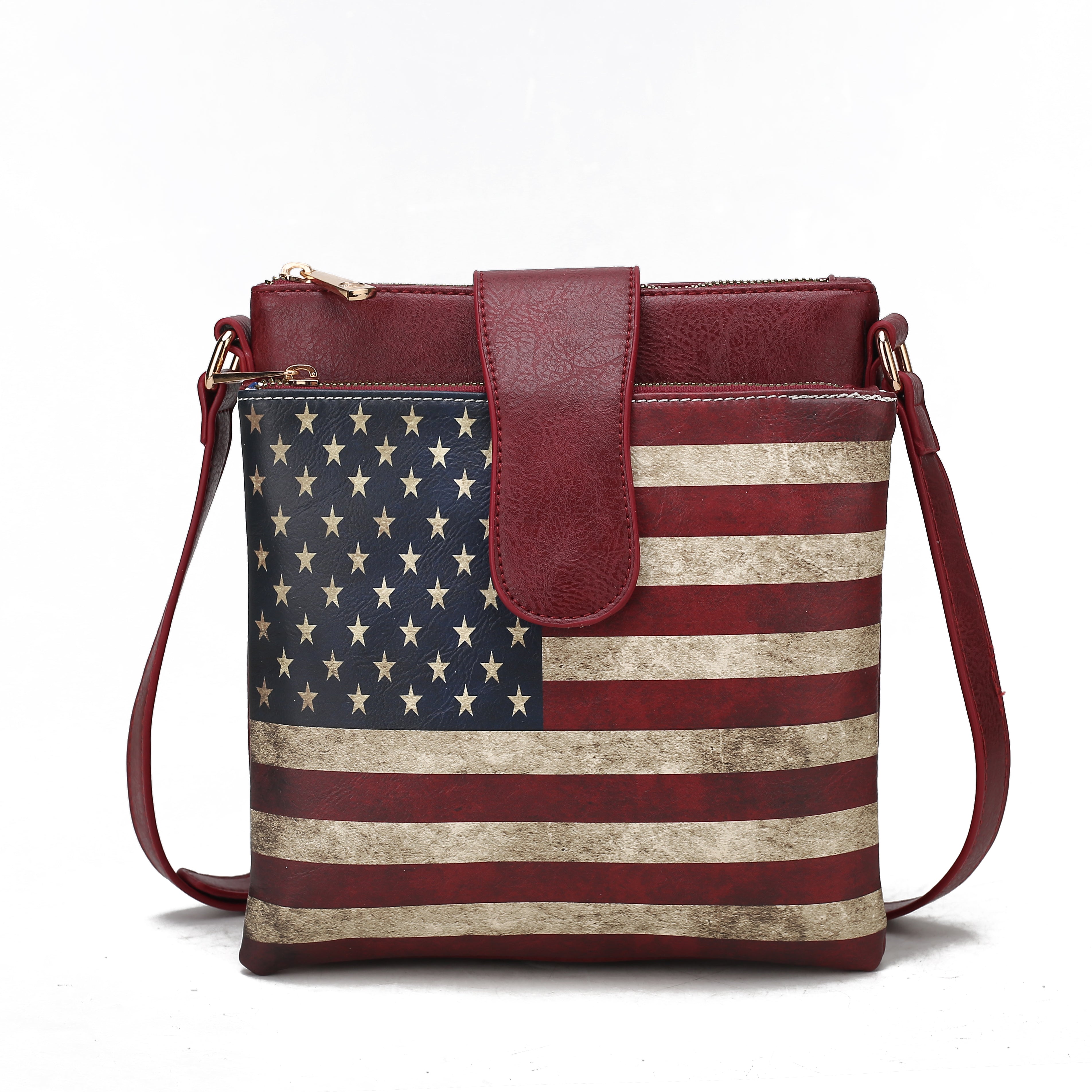 MKF Collection Women's Josephine Printed Flag Crossbody Bag Burgundy Bags - Tophatter Daily Deals