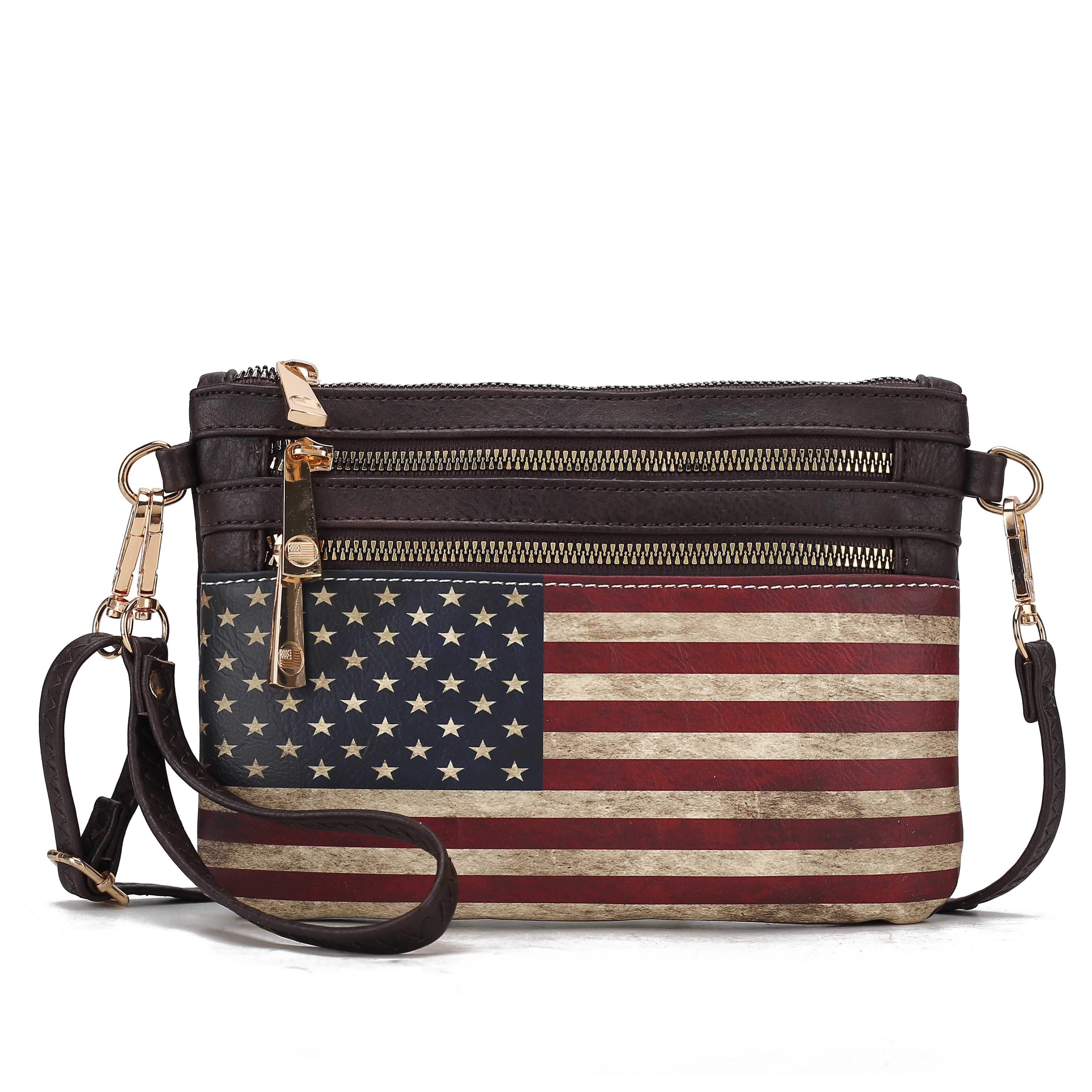MKF Collection Women's Alisson Printed Flag Crossbody Bag Chocolate Bags - Tophatter Daily Deals