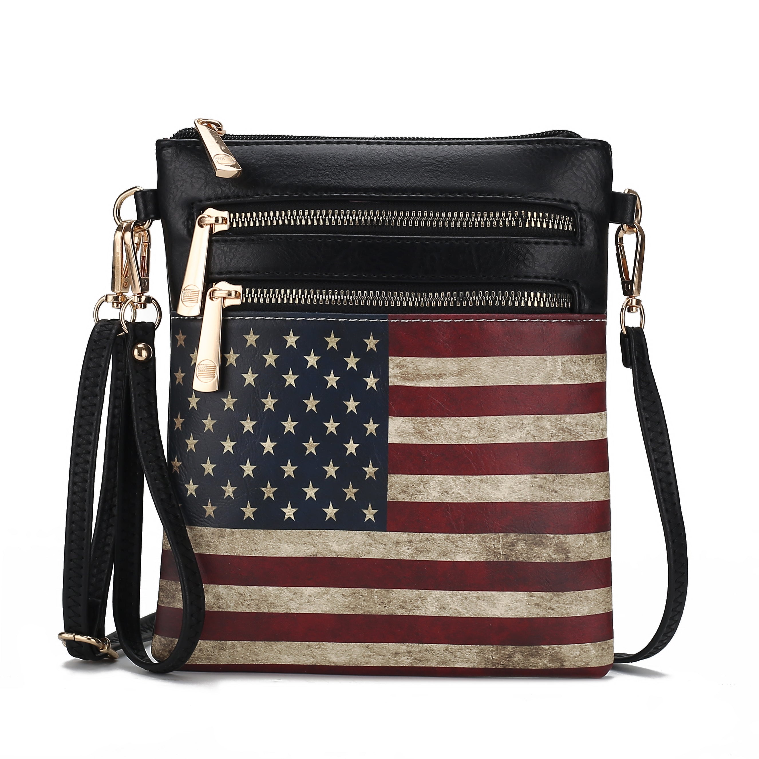 MKF Collection Women's Genesis Printed Flag Crossbody Bag Black Bags - Tophatter Daily Deals