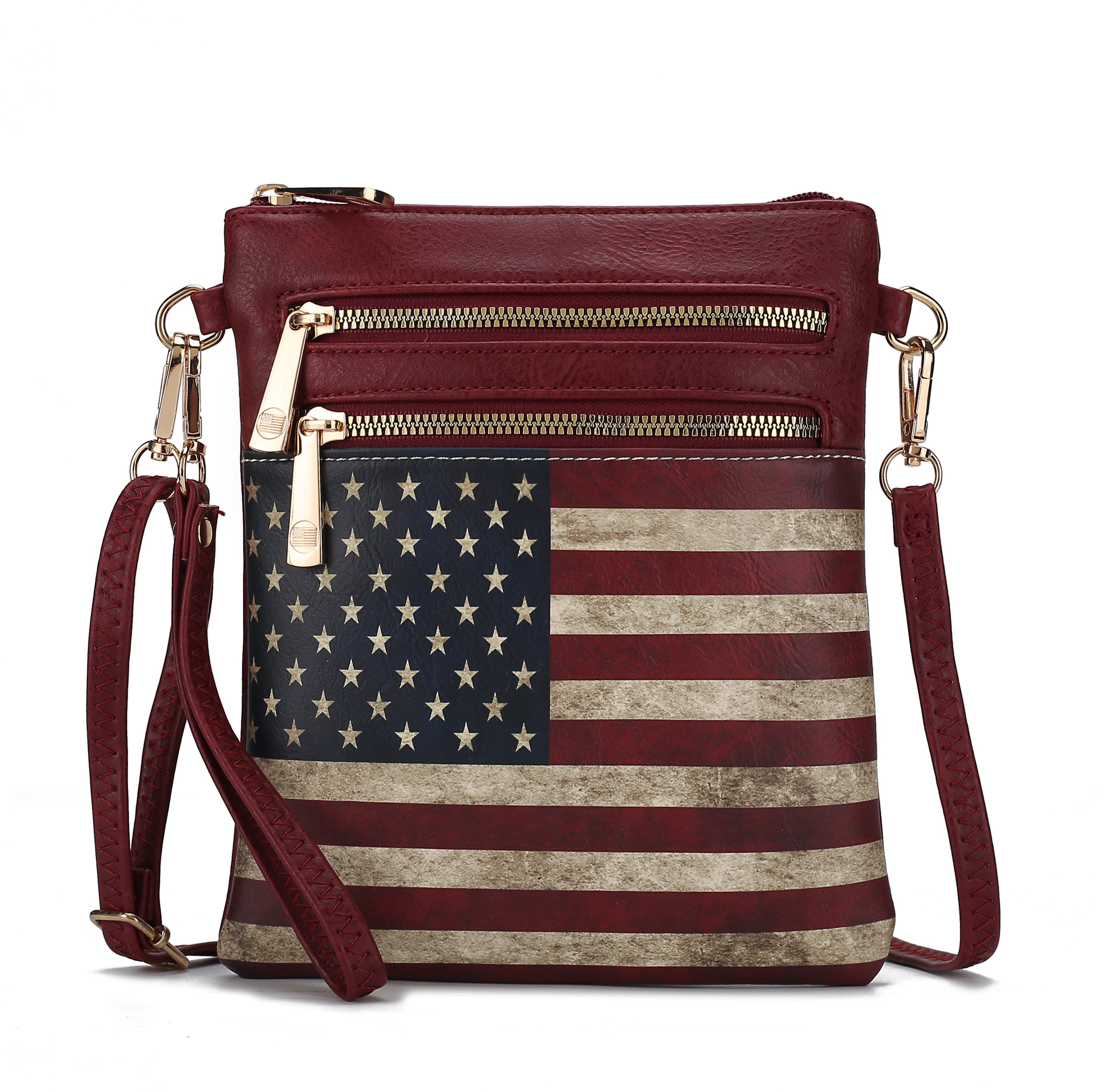 MKF Collection Women's Genesis Printed Flag Crossbody Bag Burgundy Bags - Tophatter Daily Deals