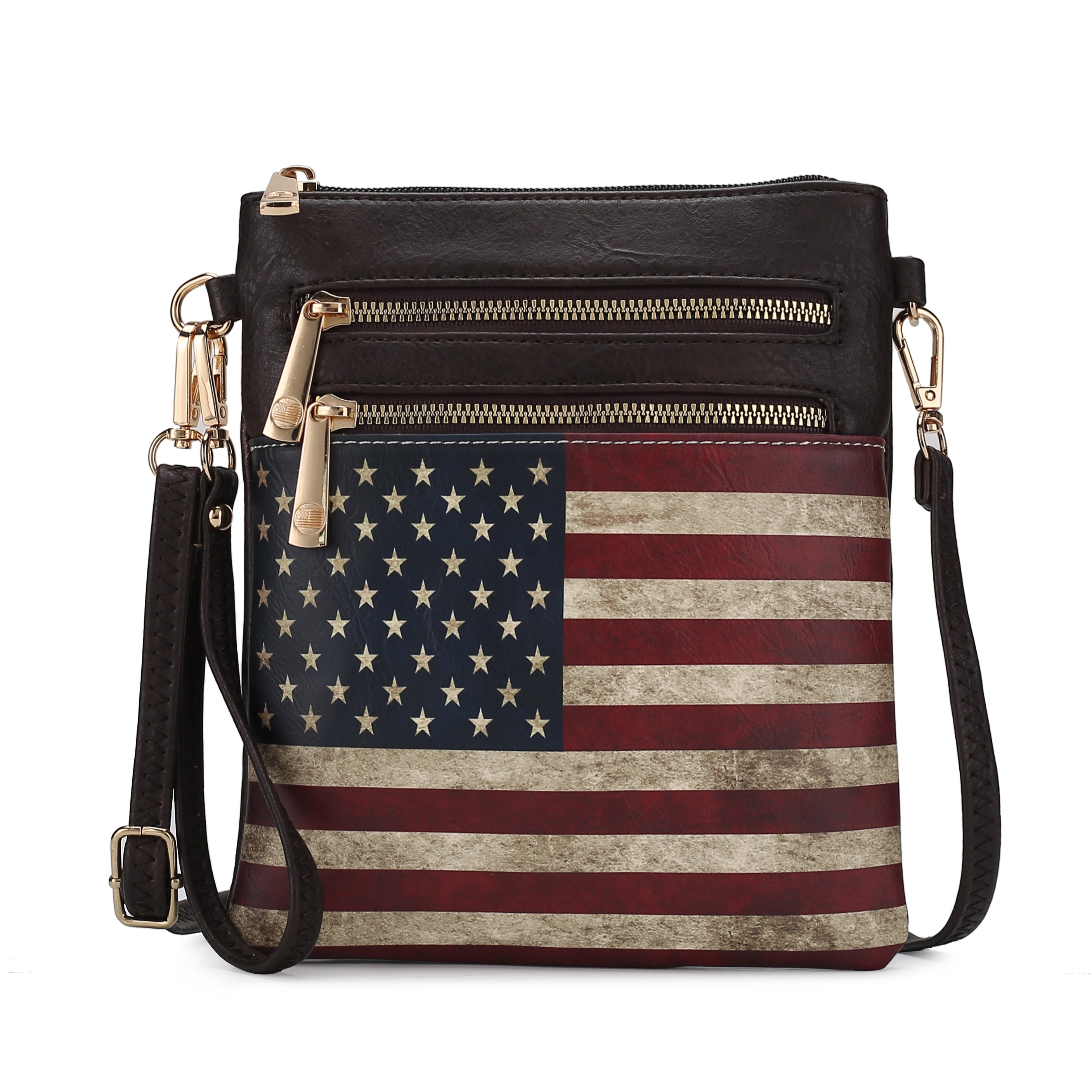 MKF Collection Women's Genesis Printed Flag Crossbody Bag Chocolate Bags - Tophatter Daily Deals