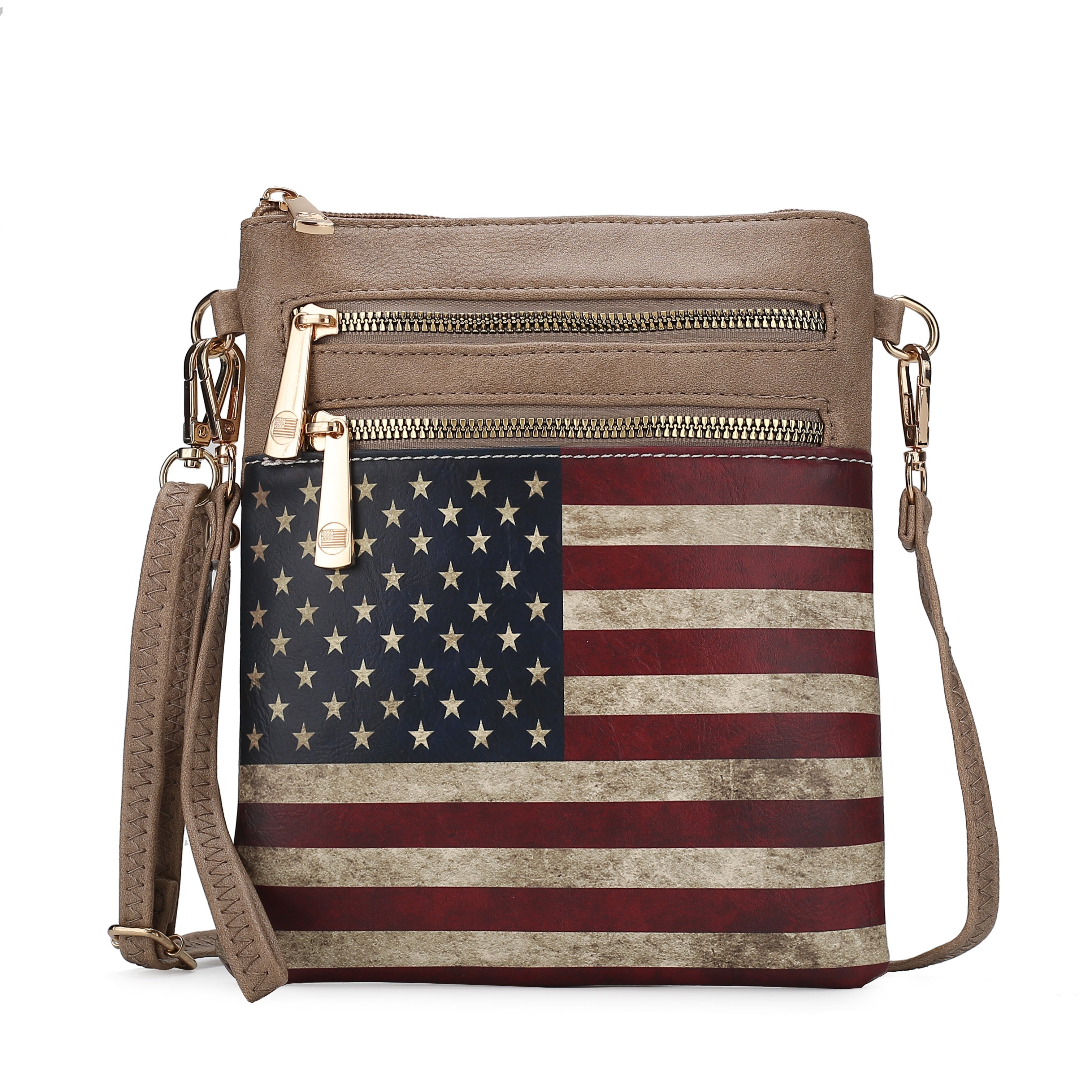MKF Collection Women's Genesis Printed Flag Crossbody Bag Taupe Bags - Tophatter Daily Deals