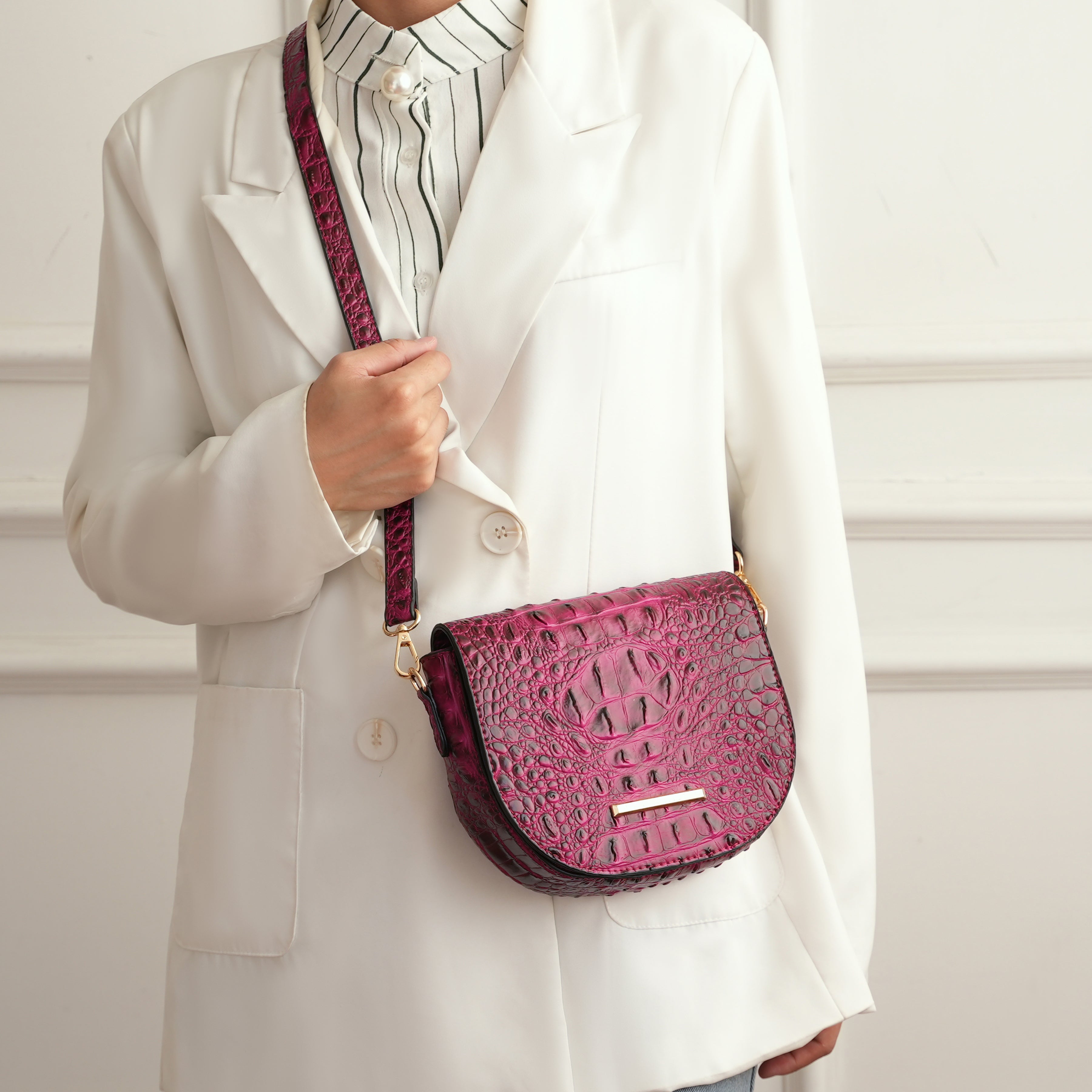MKF Collection Women's Amalia Solid Croc Crossbody Bag Bags - Tophatter Daily Deals