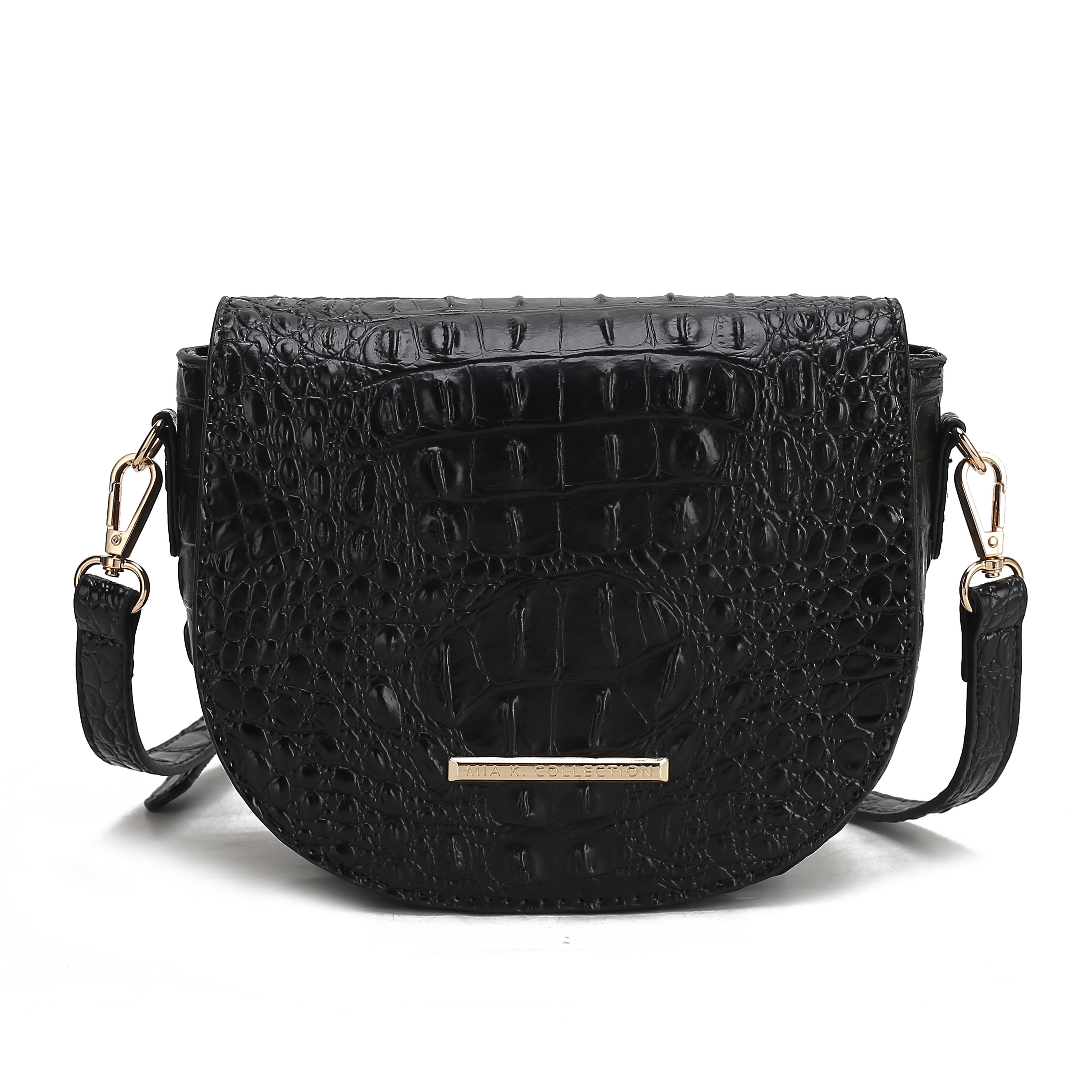 MKF Collection Women's Amalia Solid Croc Crossbody Bag Croco Black Bags - Tophatter Daily Deals