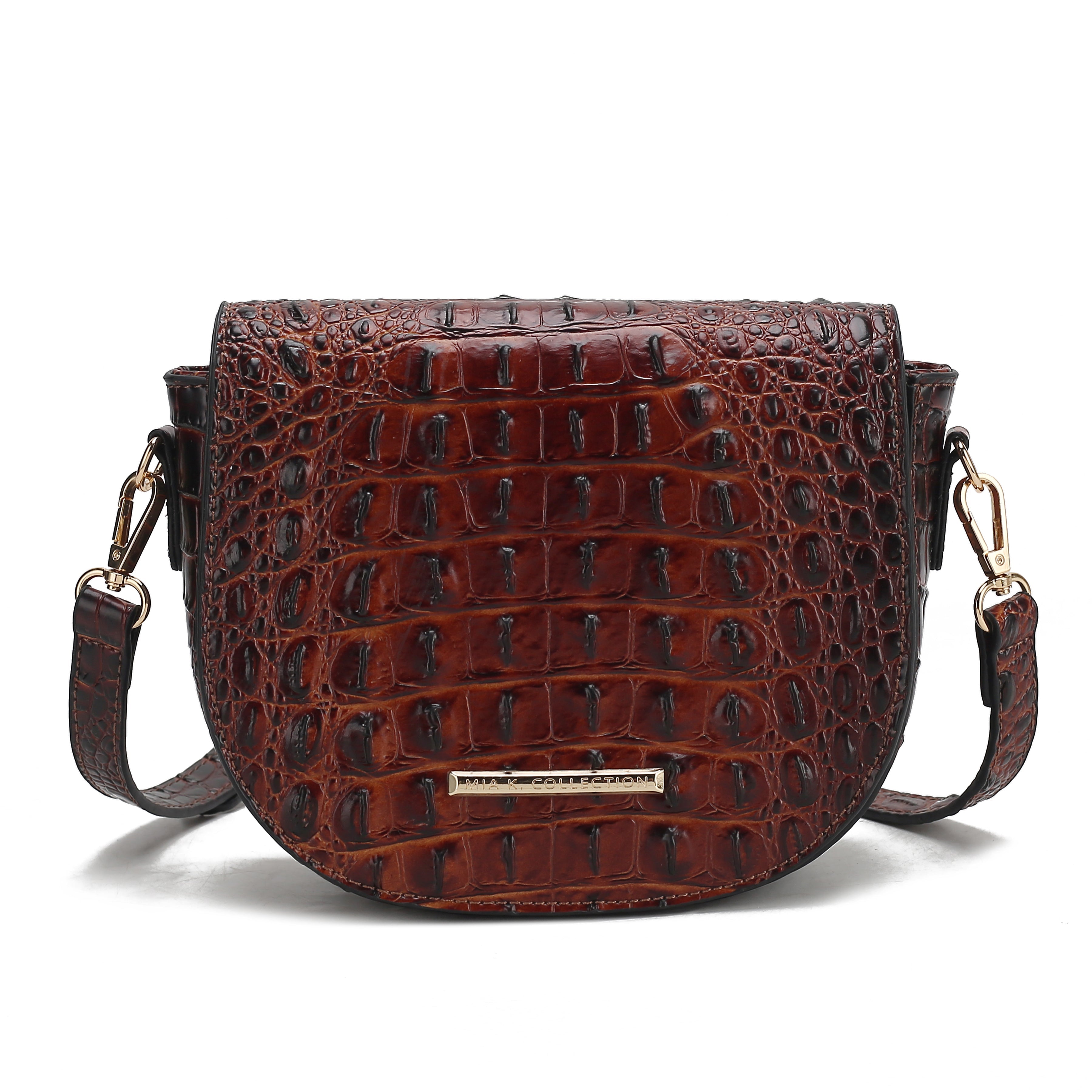 MKF Collection Women's Amalia Solid Croc Crossbody Bag Croco Cognac Bags - Tophatter Daily Deals