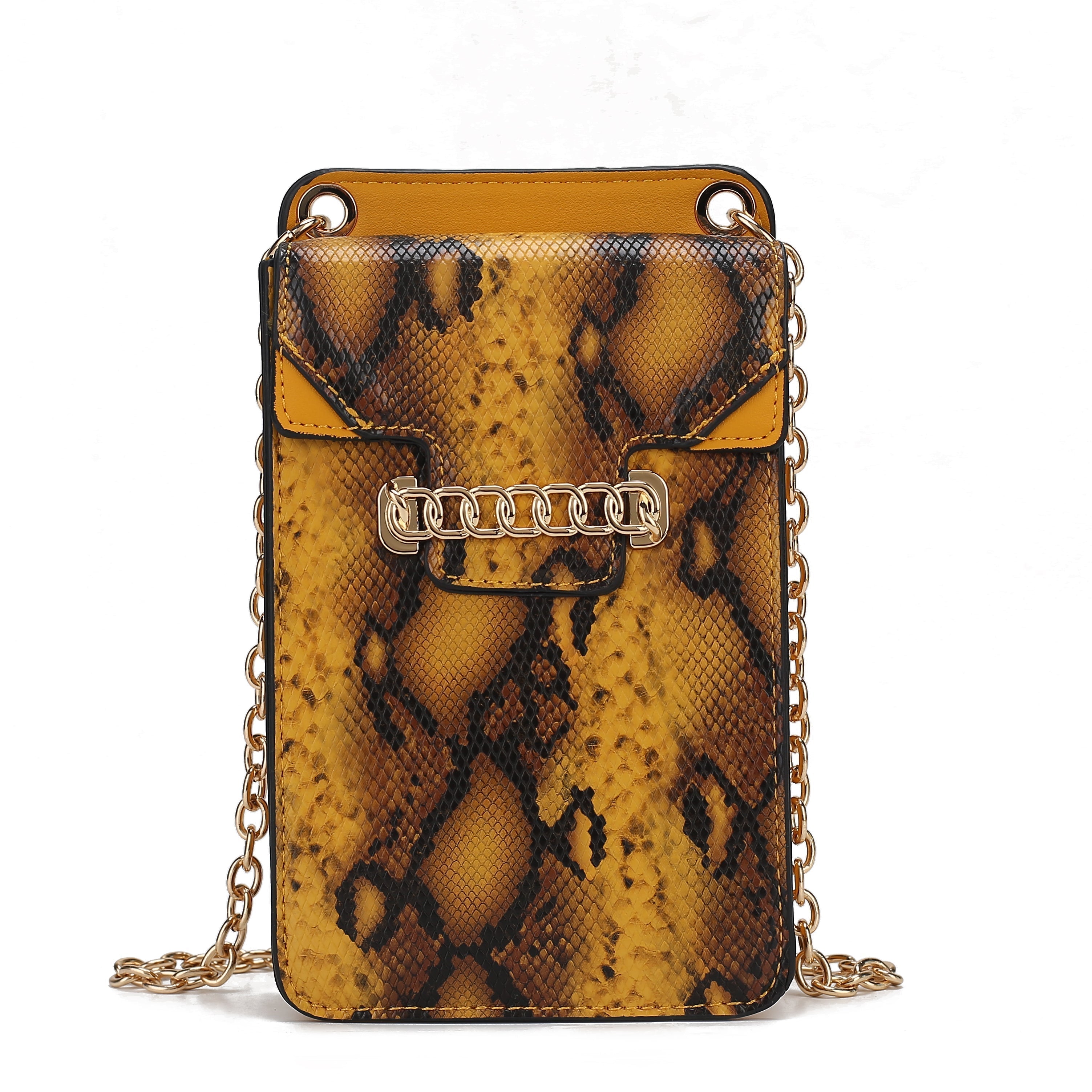 MKF Collection Women's Yael Snake Embossed Vegan Leather Women's Phone Crossbody Handbag Snake Mustard Bags - Tophatter Daily Deals